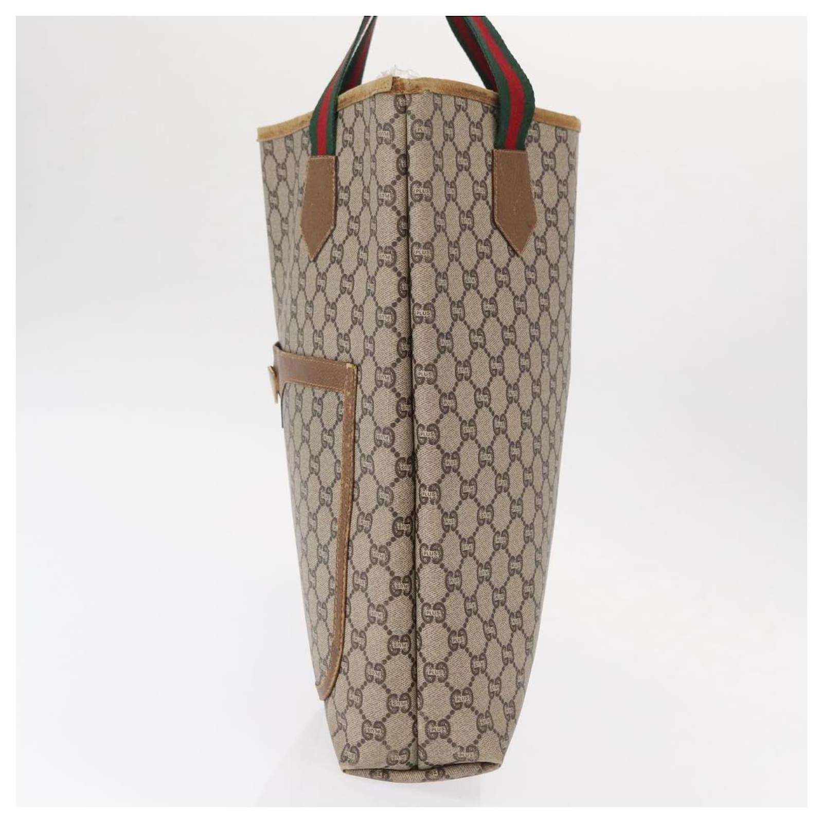 GUCCI GUCCI Plus Supreme Web Sherry Line Tote Bag PVC Beige Gold