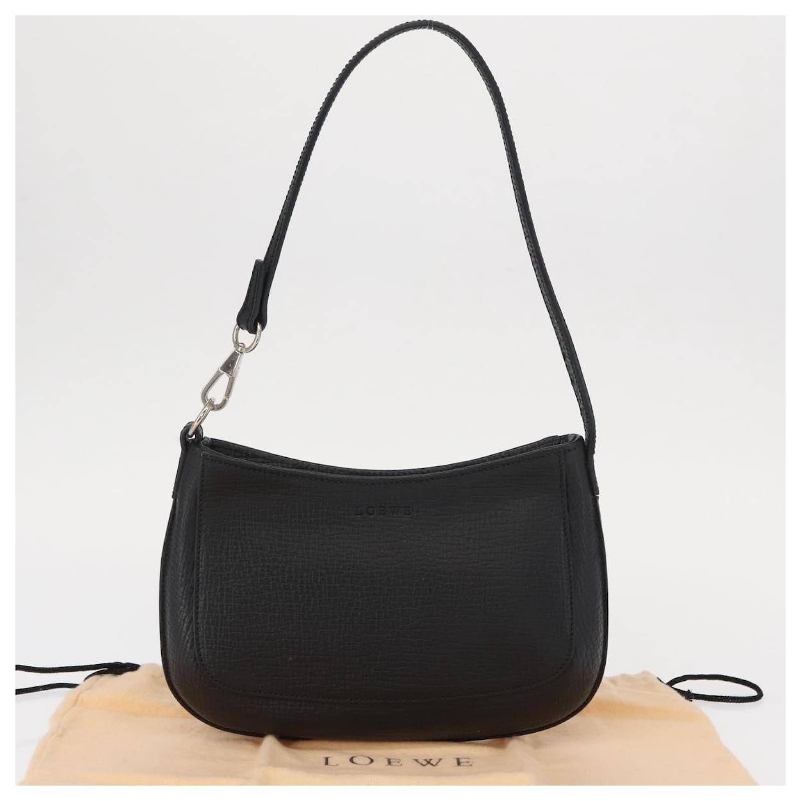 LOEWE Accessory Pouch Leather Black Silver Auth yk19756 Silvery