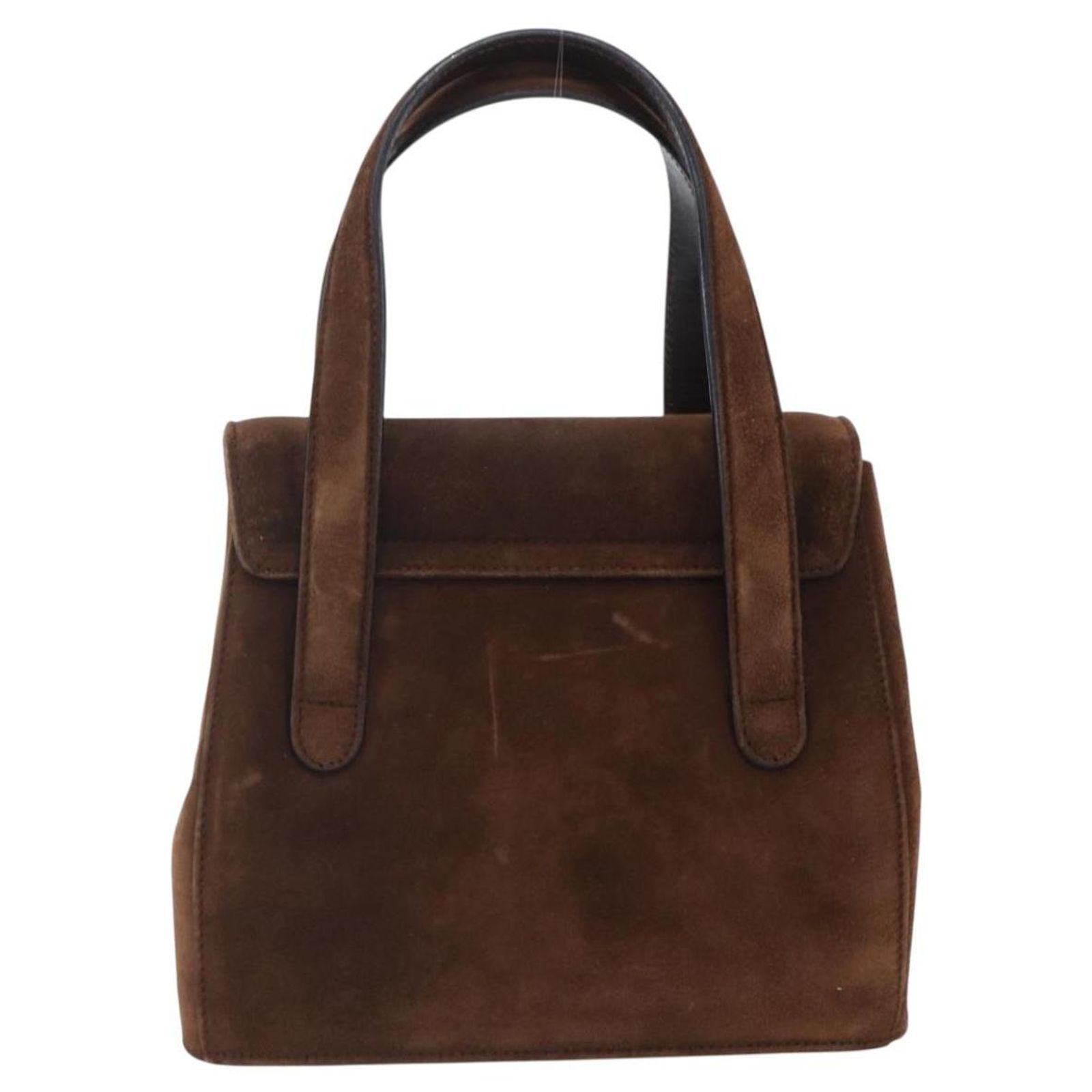 Salvatore Ferragamo Gancini Hand Bag Suede Brown Gold Auth gh1183 