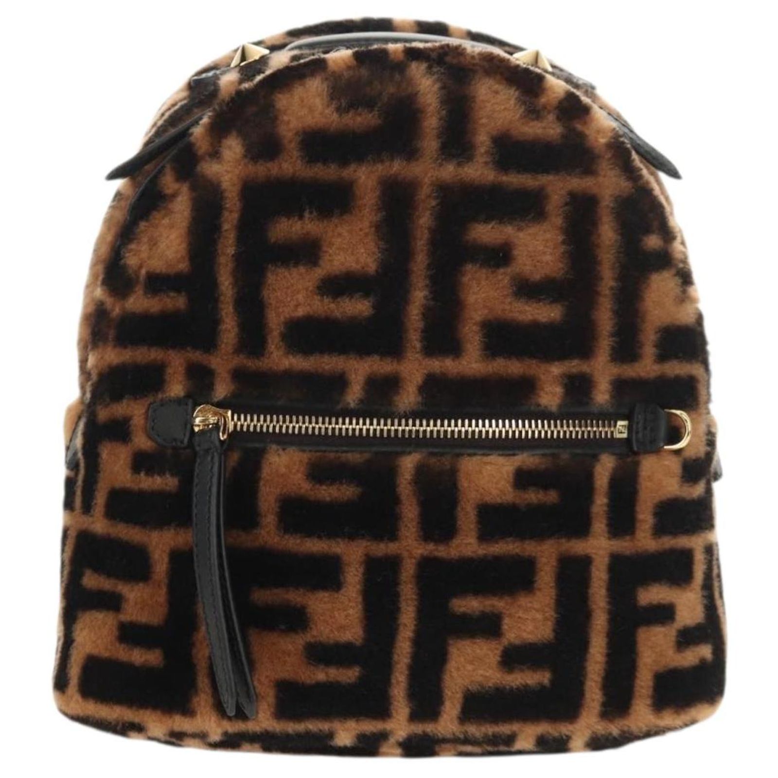 FENDI Zucca Canvas Zainomini Backpack Brown Black gold Auth 