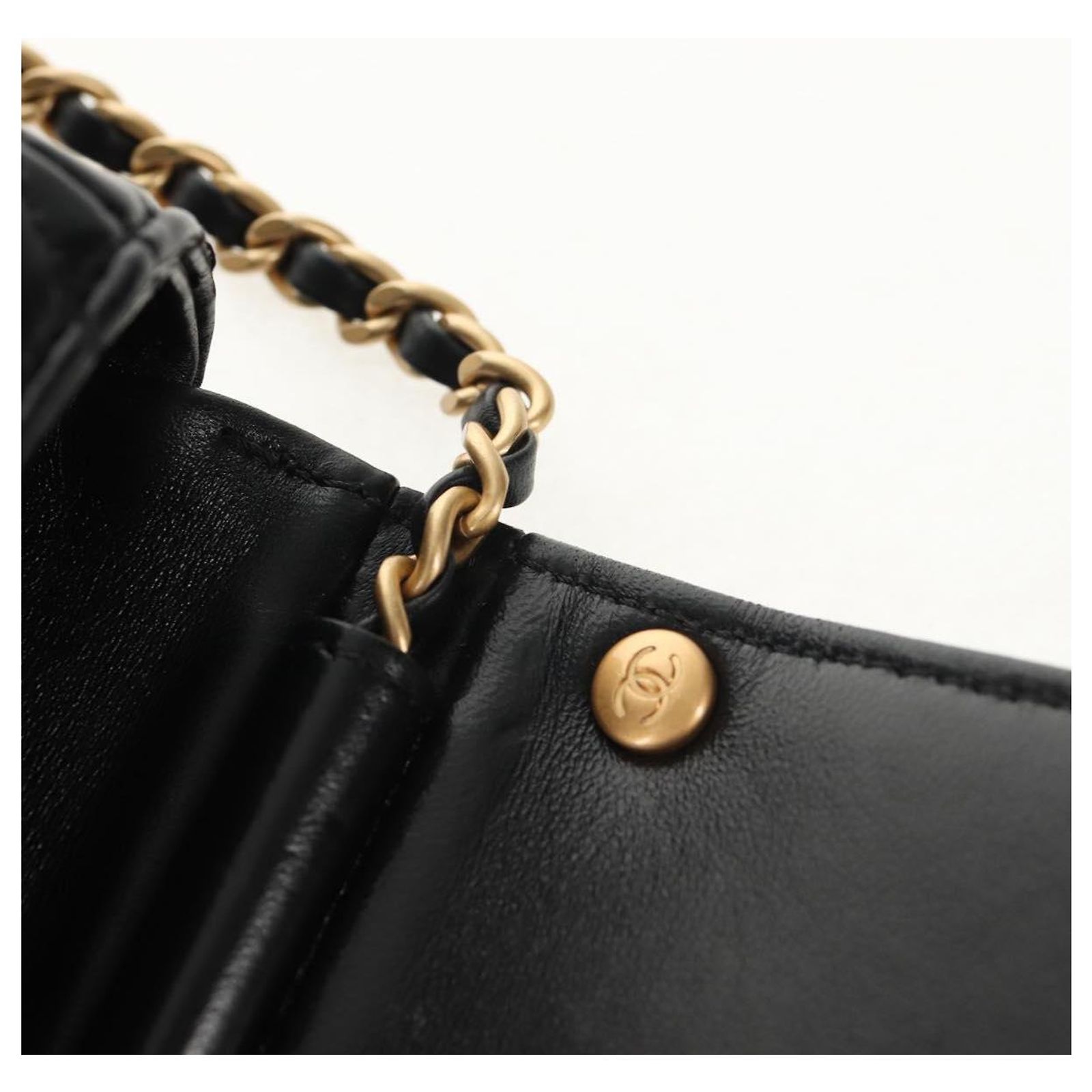 CHANEL Matelasse Pearl Charm Chain Bag Lamb Skin Black Gold CC