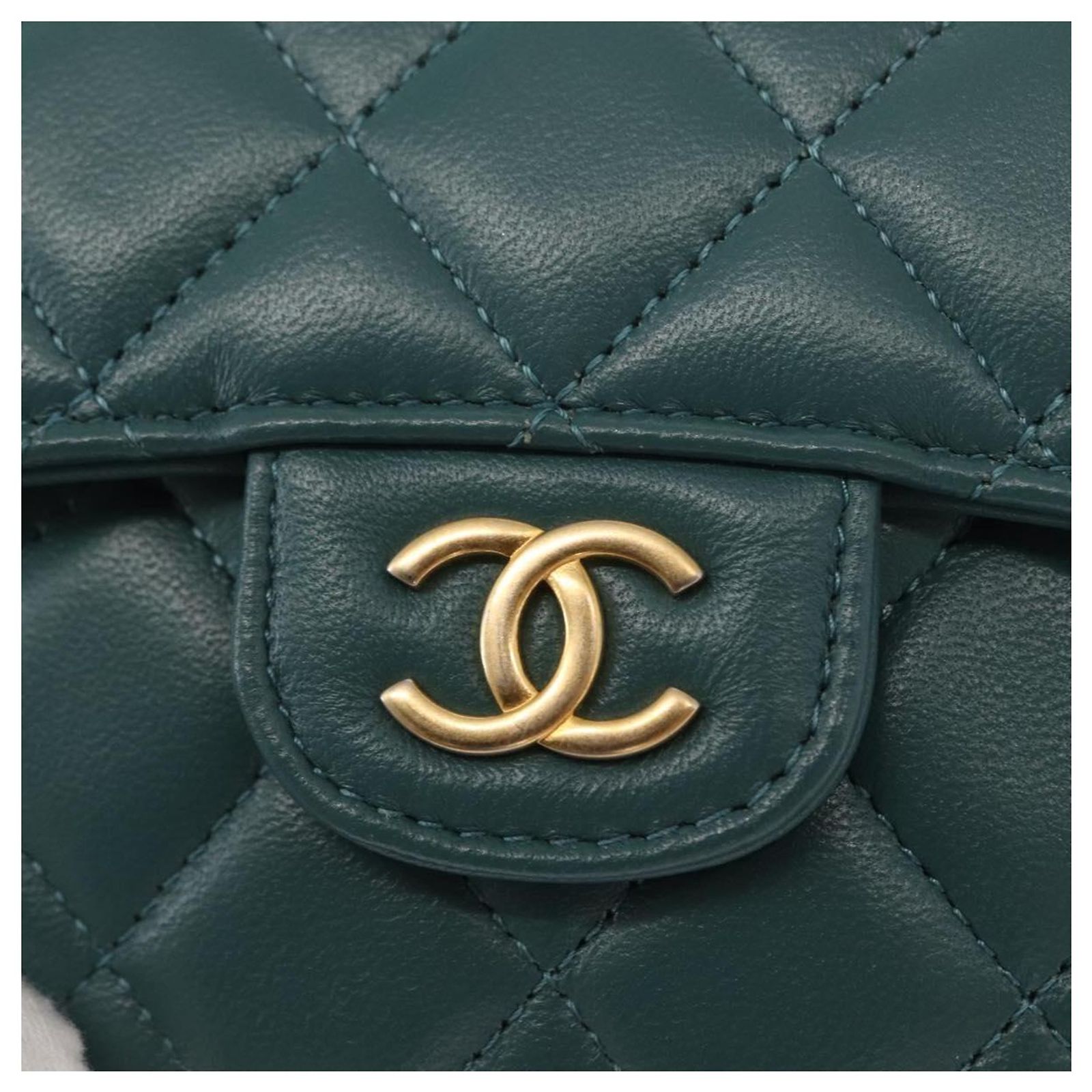 CHANEL Matelasse Chain Shoulder Bag Lamb Skin 2way Green Gold CC