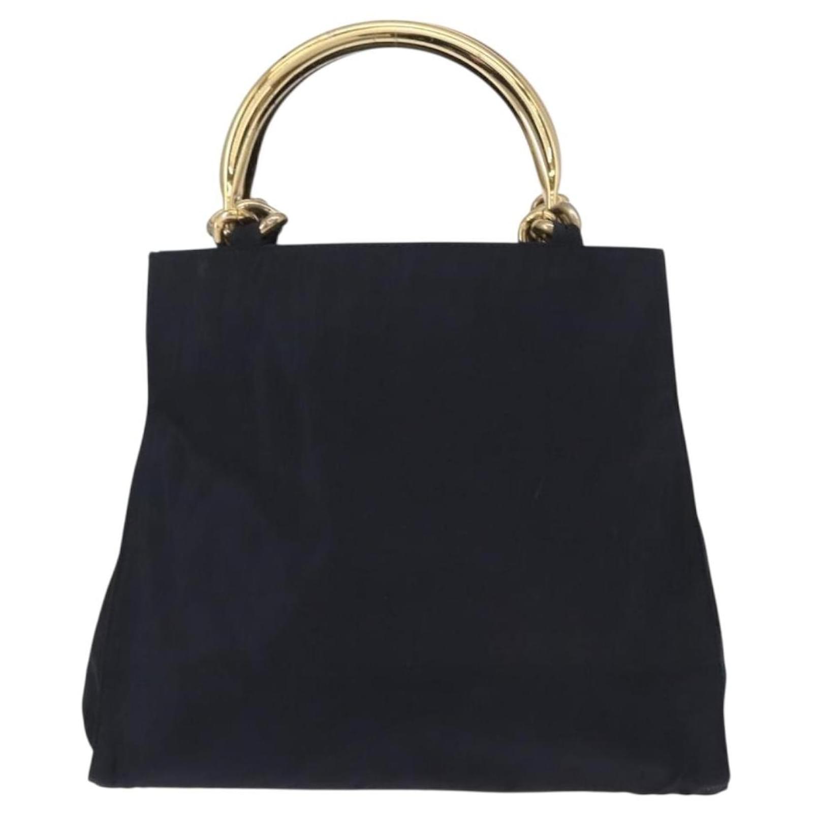 PRADA Hand Bag Nylon Navy Gold Auth 156119 Golden Navy blue ref