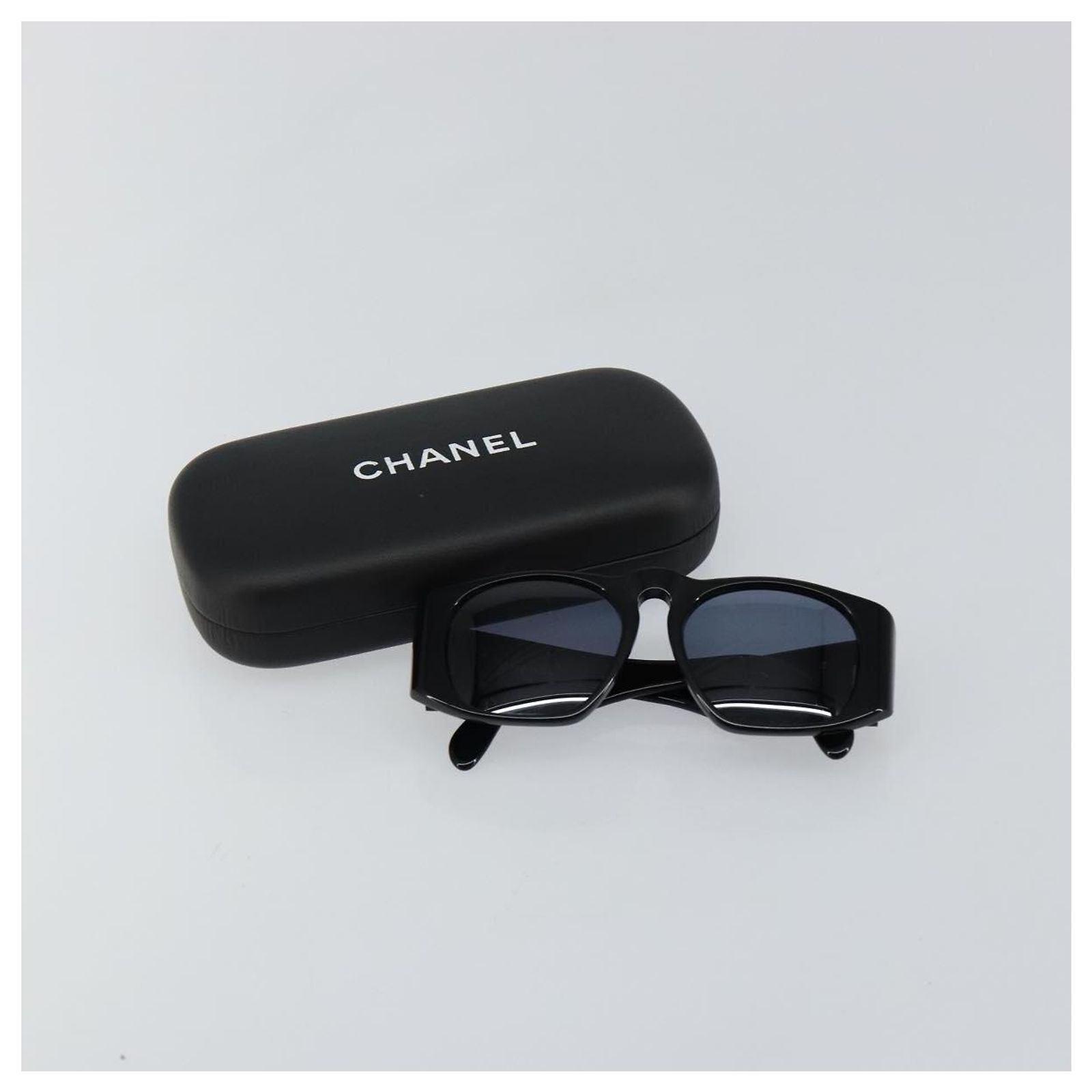 CHANEL COCO Mark Matelasse Sunglasses plastic Black CC Auth 143838