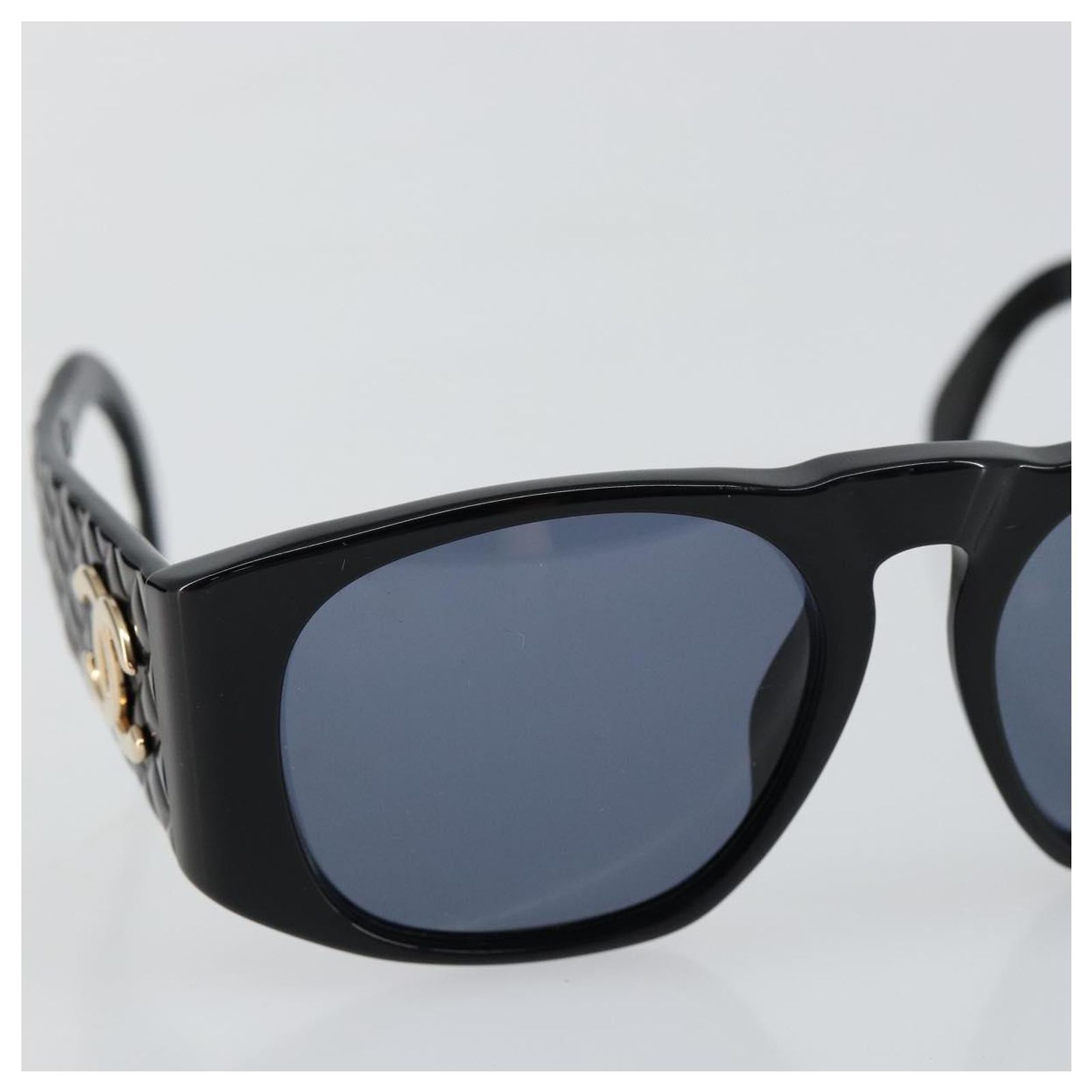 CHANEL COCO Mark Matelasse Sunglasses plastic Black CC Auth 143838