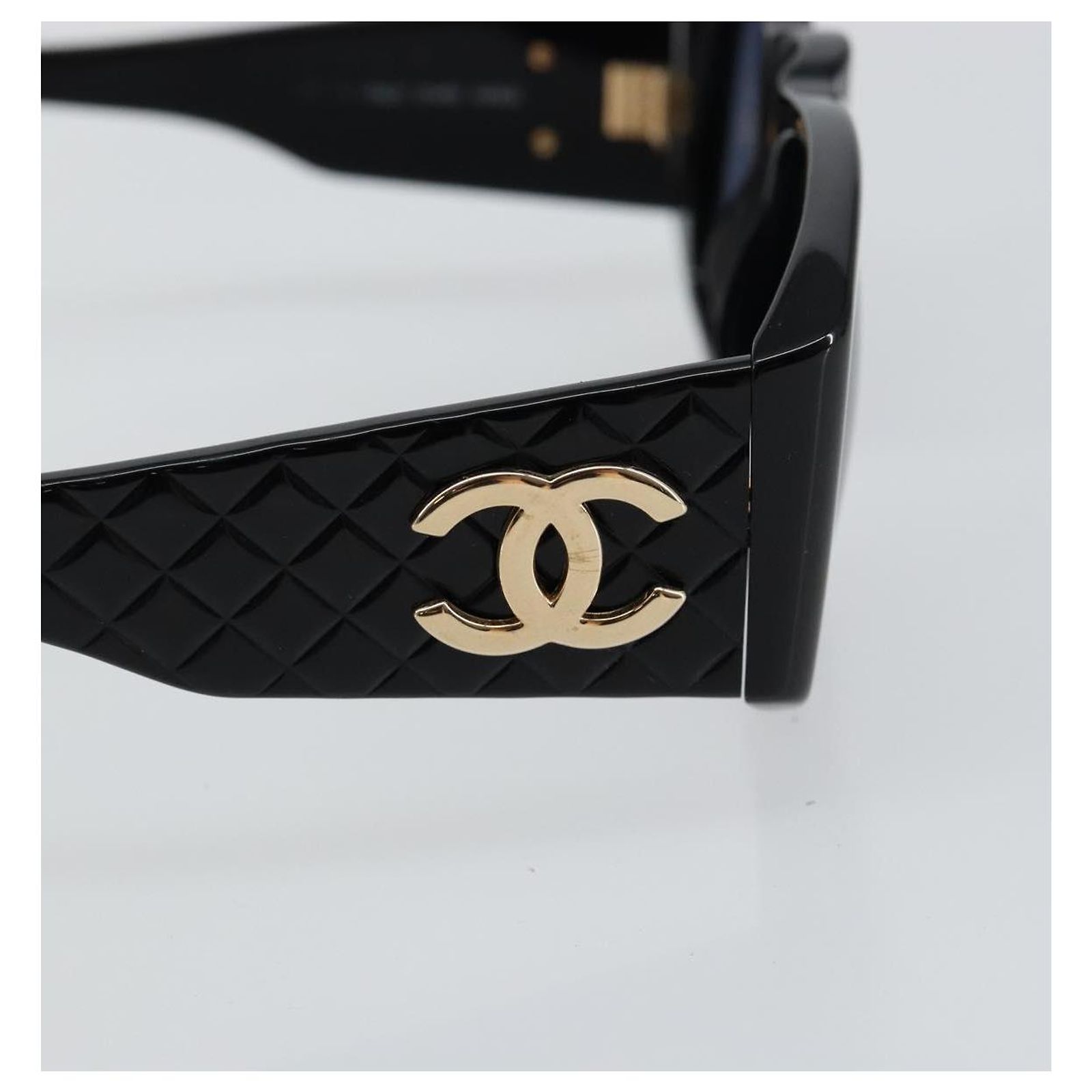 CHANEL COCO Mark Matelasse Sunglasses plastic Black CC Auth 143838