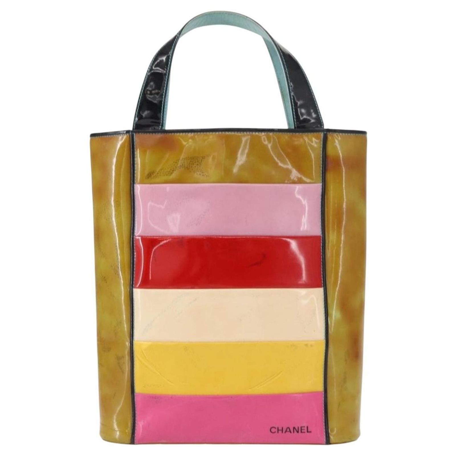 CHANEL Hand Bag Enamel Multicolor Gold CC Auth 151278 Multiple