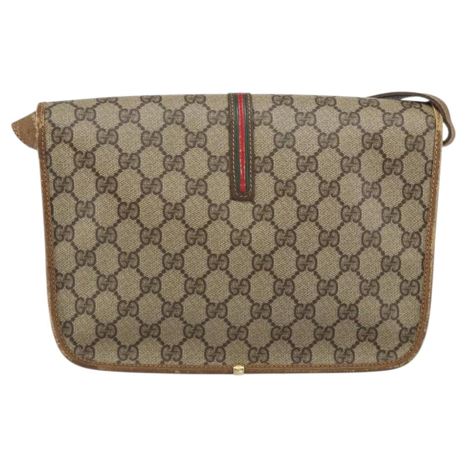 GUCCI GG Supreme Web Sherry Line Shoulder Bag PVC Beige 001 066