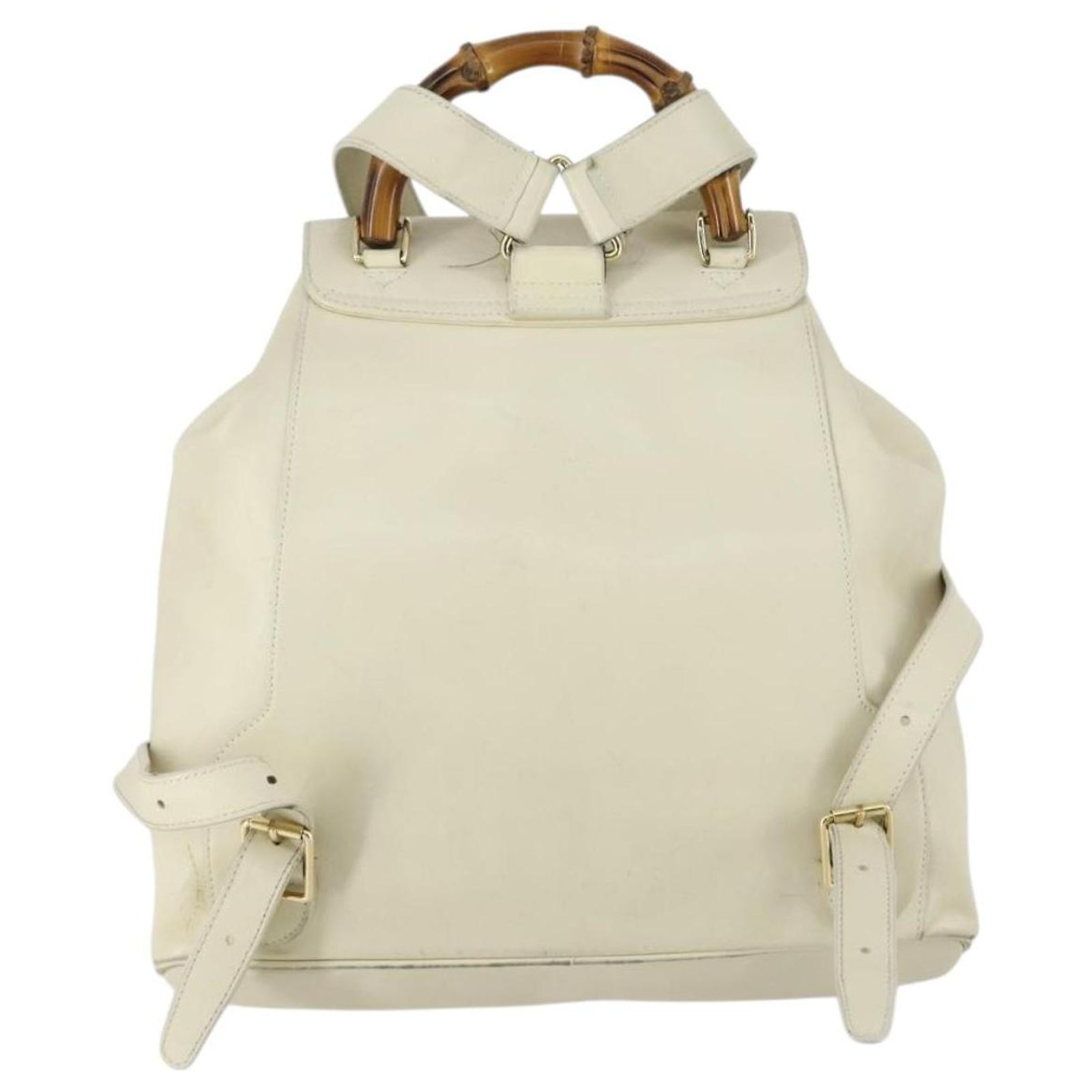 GUCCI Bamboo Backpack Leather Outlet Ivory Gold 003 8016 2058 Auth 151337 Buy Gucci Vintage Beige Leather Bamboo Backpack  main image 4