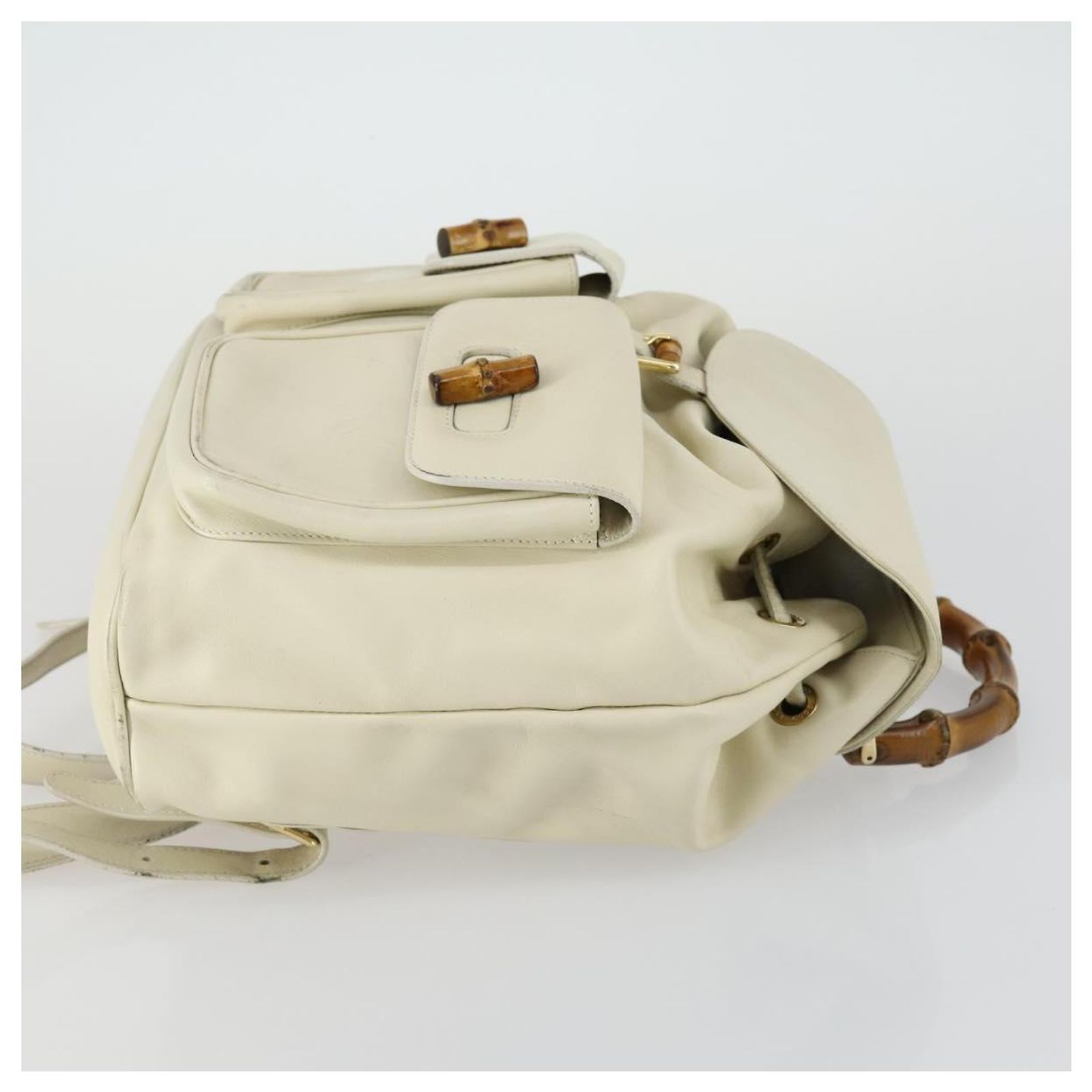 GUCCI Bamboo Backpack Leather Outlet Ivory Gold 003 8016 2058 Auth 151337 GUCCI Bamboo Rucksack Leder Outlet Elfenbein Gold 003 8016  main image 3