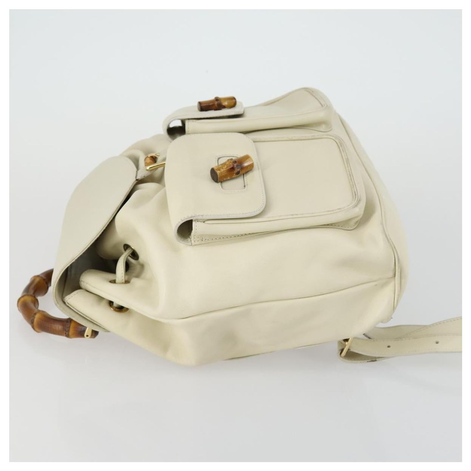 GUCCI Bamboo Backpack Leather Outlet Ivory Gold 003 8016 2058 Auth 151337 GUCCI Bamboo Rucksack Leder Outlet Elfenbein Gold 003 8016  main image 3