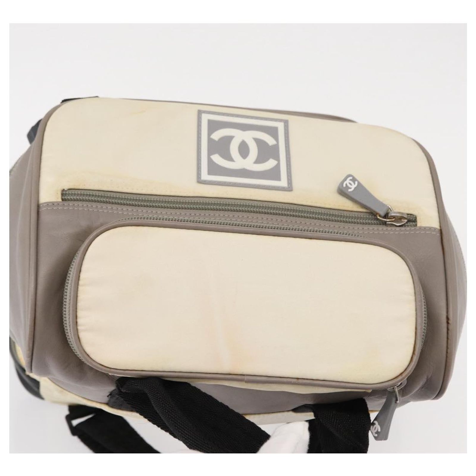 CHANEL Sports Line COCO Mark Backpack Nylon Leather Beige Silver CC Auth 155766 CHANEL Sports Line COCO Mark Backpack Nylon Leather White  main image 2