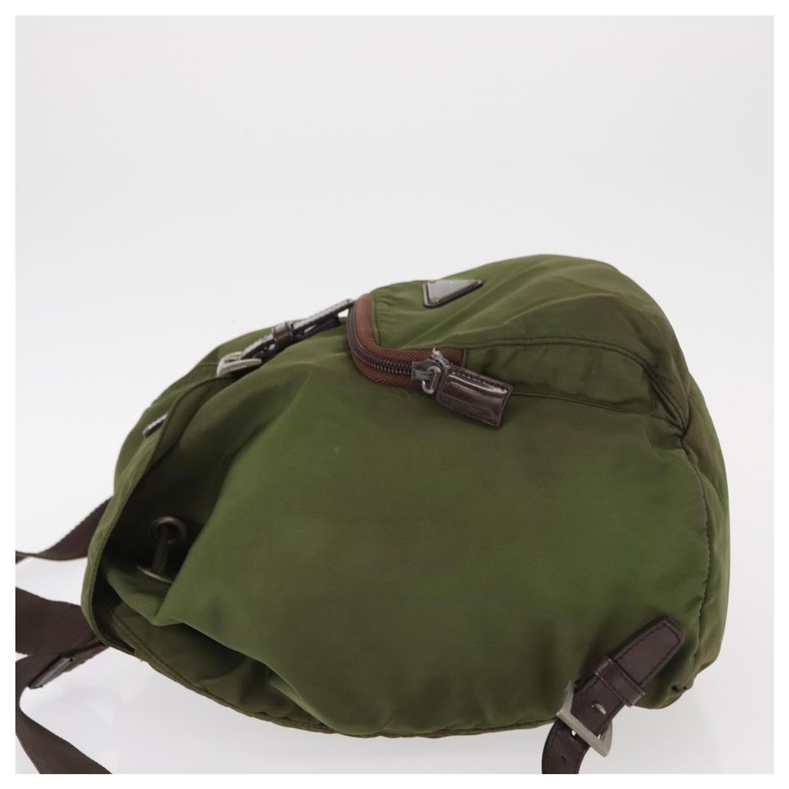 PRADA Backpack Nylon Khaki Silver Auth 152889 Silvery ref  display picture 2