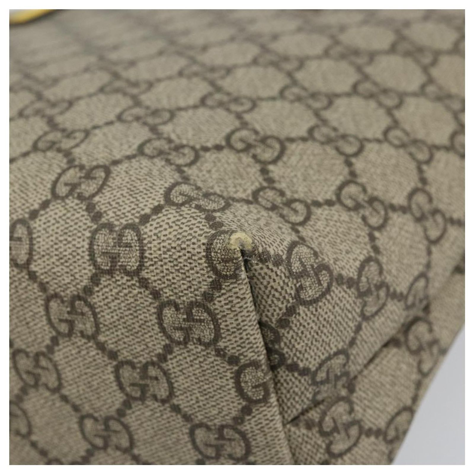 GUCCI GG Supreme Hand Bag PVC Beige Gold 457232 Auth bs31686 