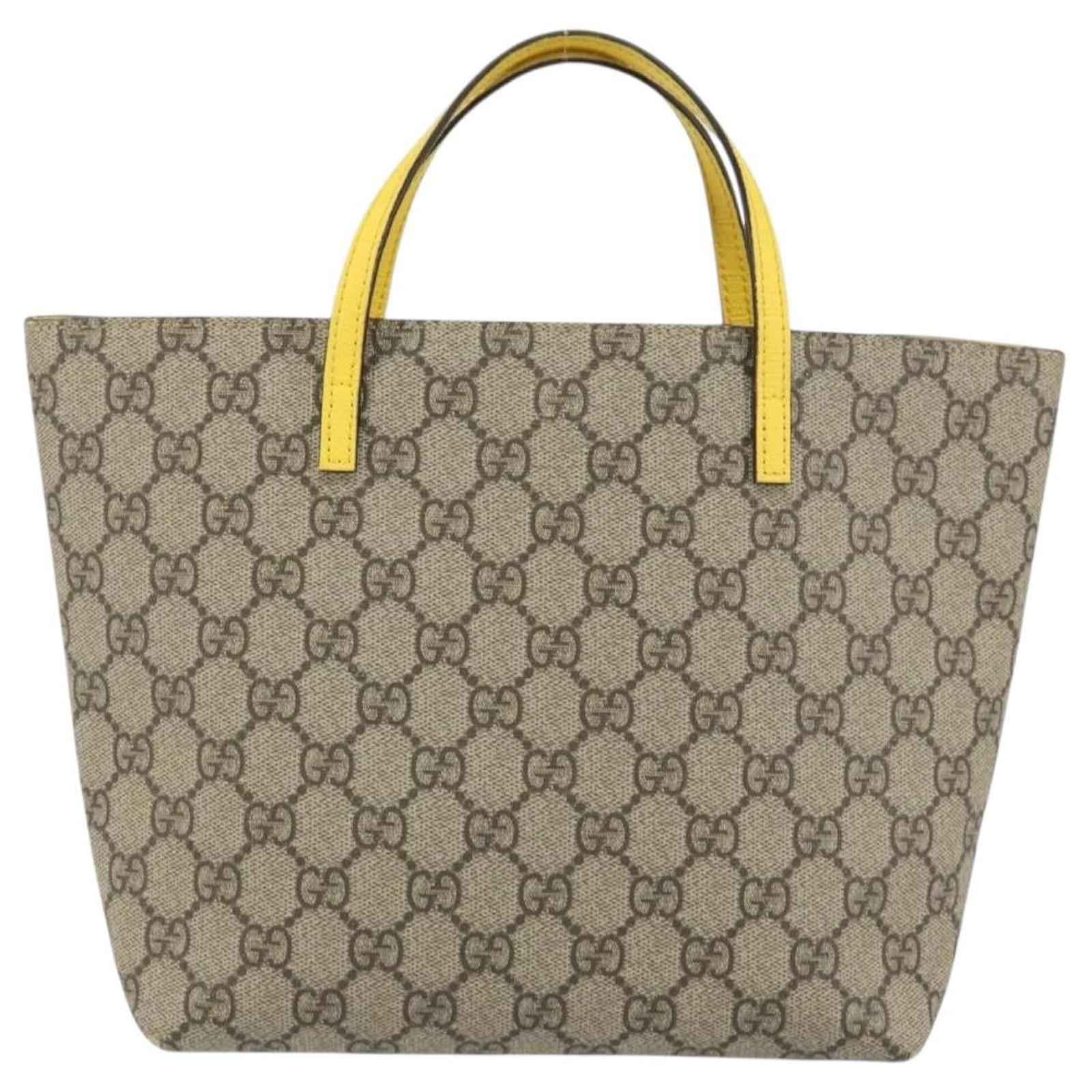 GUCCI GG Supreme Hand Bag PVC Beige Gold 457232 Auth bs31686