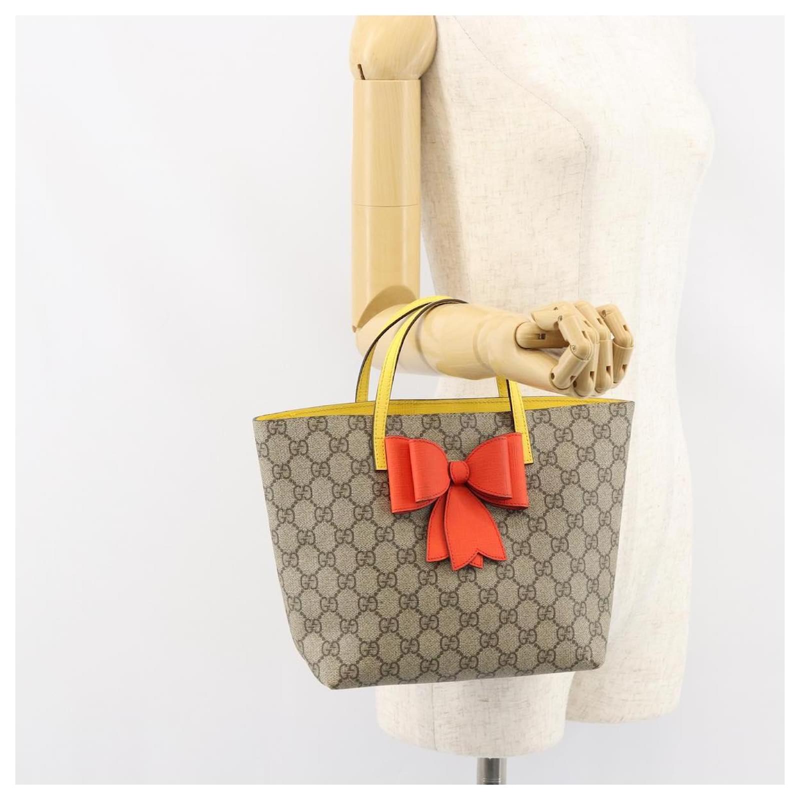 GUCCI GG Supreme Hand Bag PVC Beige Gold 457232 Auth bs31686