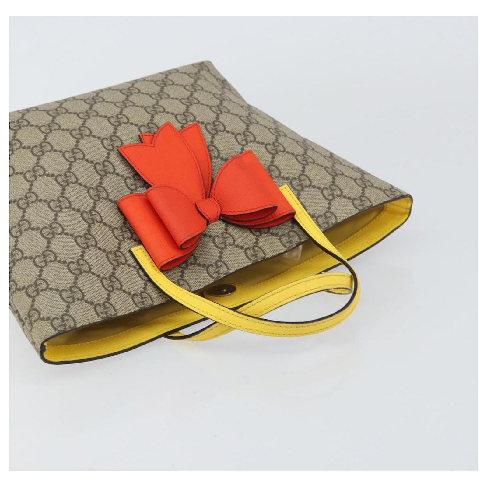GUCCI GG Supreme Hand Bag PVC Beige Gold 457232 Auth bs31686