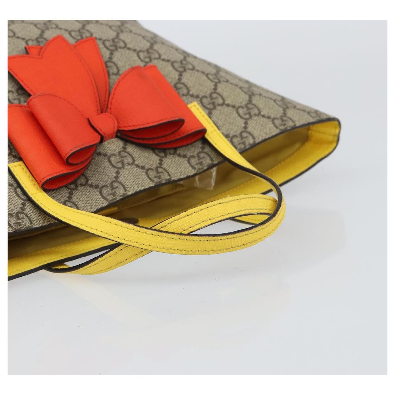 GUCCI GG Supreme Hand Bag PVC Beige Gold 457232 Auth bs31686