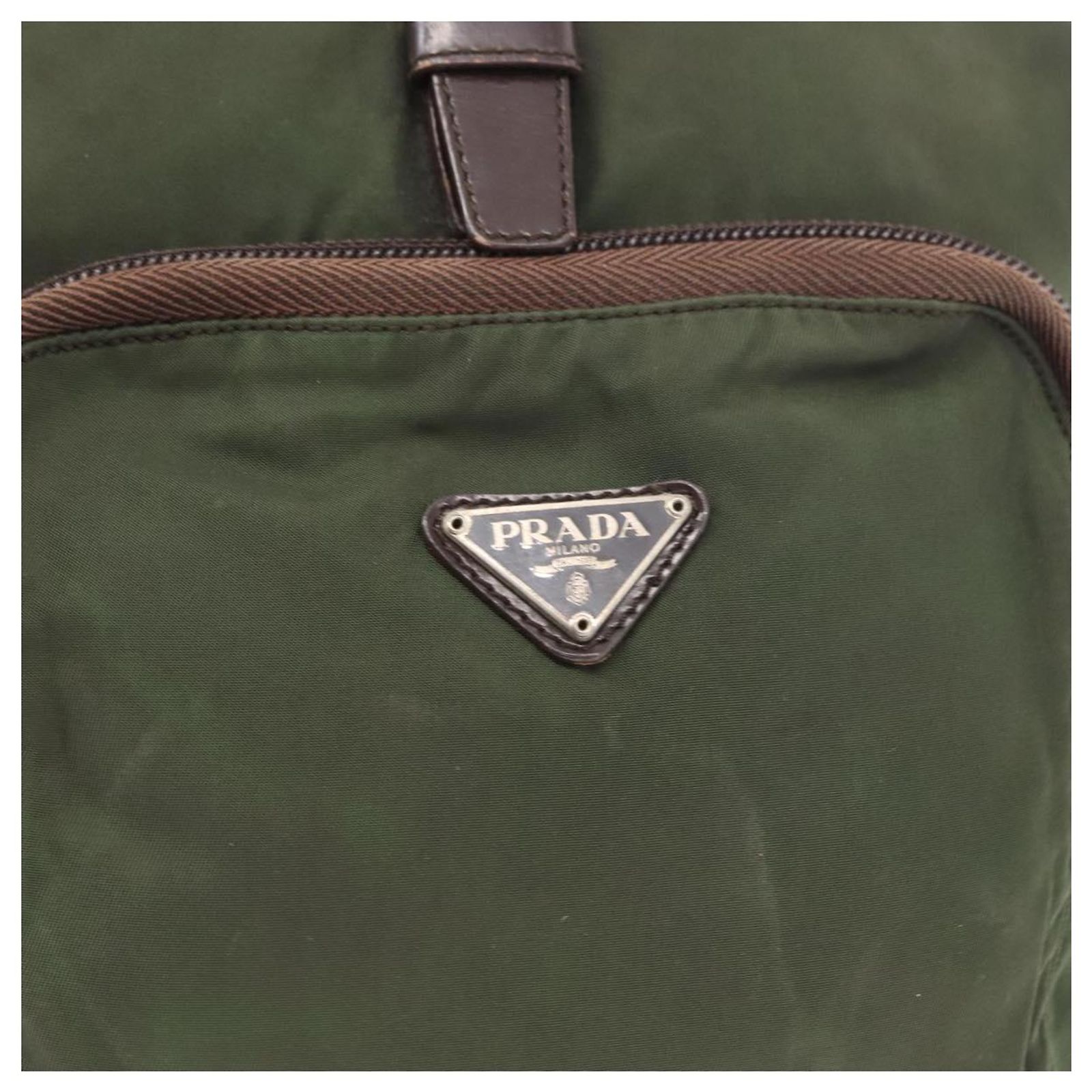 PRADA Backpack Nylon Khaki Silver Auth BA7769 Silvery ref 