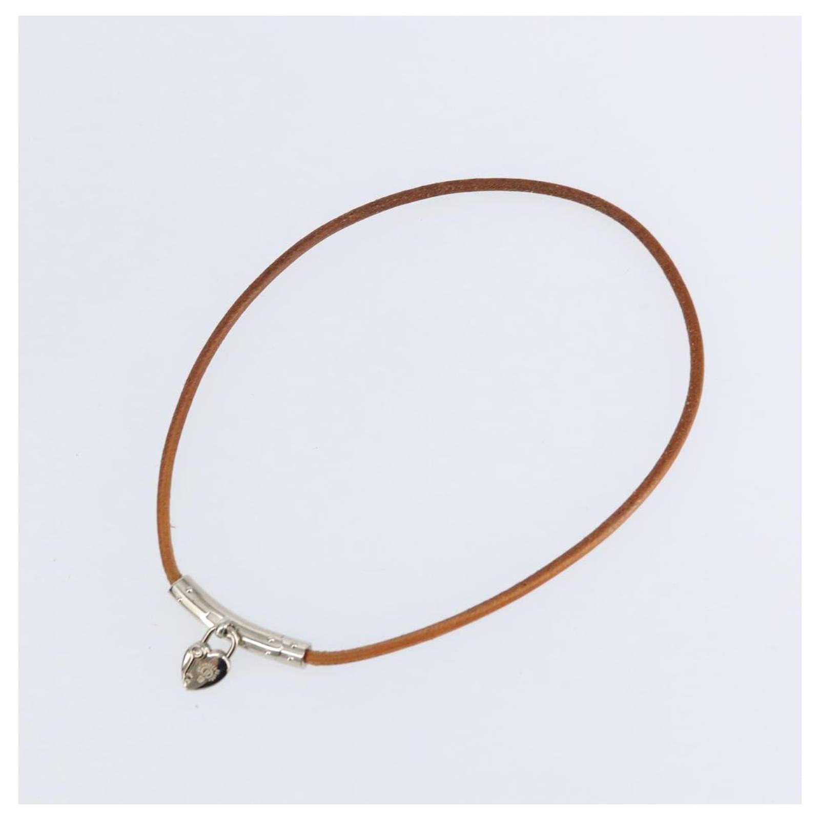 Hermès HERMES Choker Heart Cadena Viviride Leather Brown Auth
