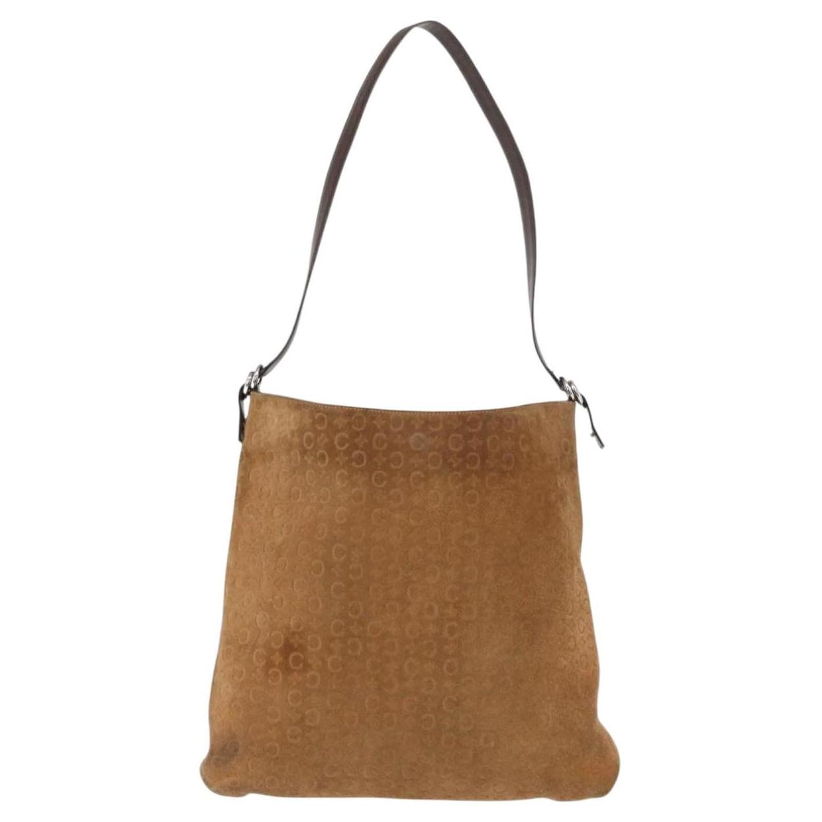 Céline CELINE C Macadam Canvas Shoulder Bag Suede Brown Gold Auth