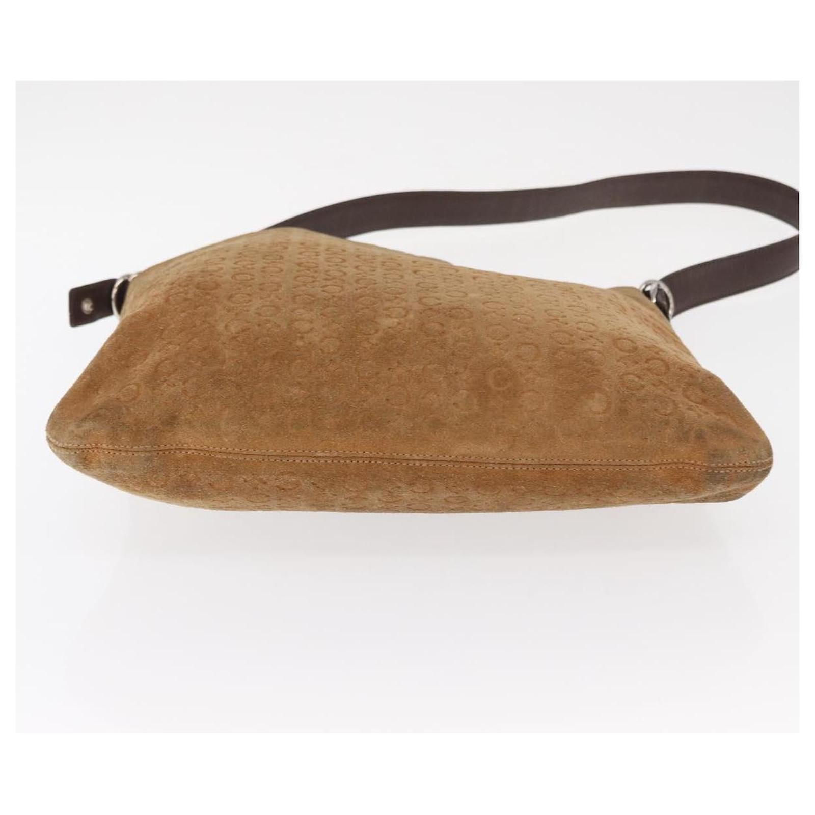 Céline CELINE C Macadam Canvas Shoulder Bag Suede Brown Gold Auth