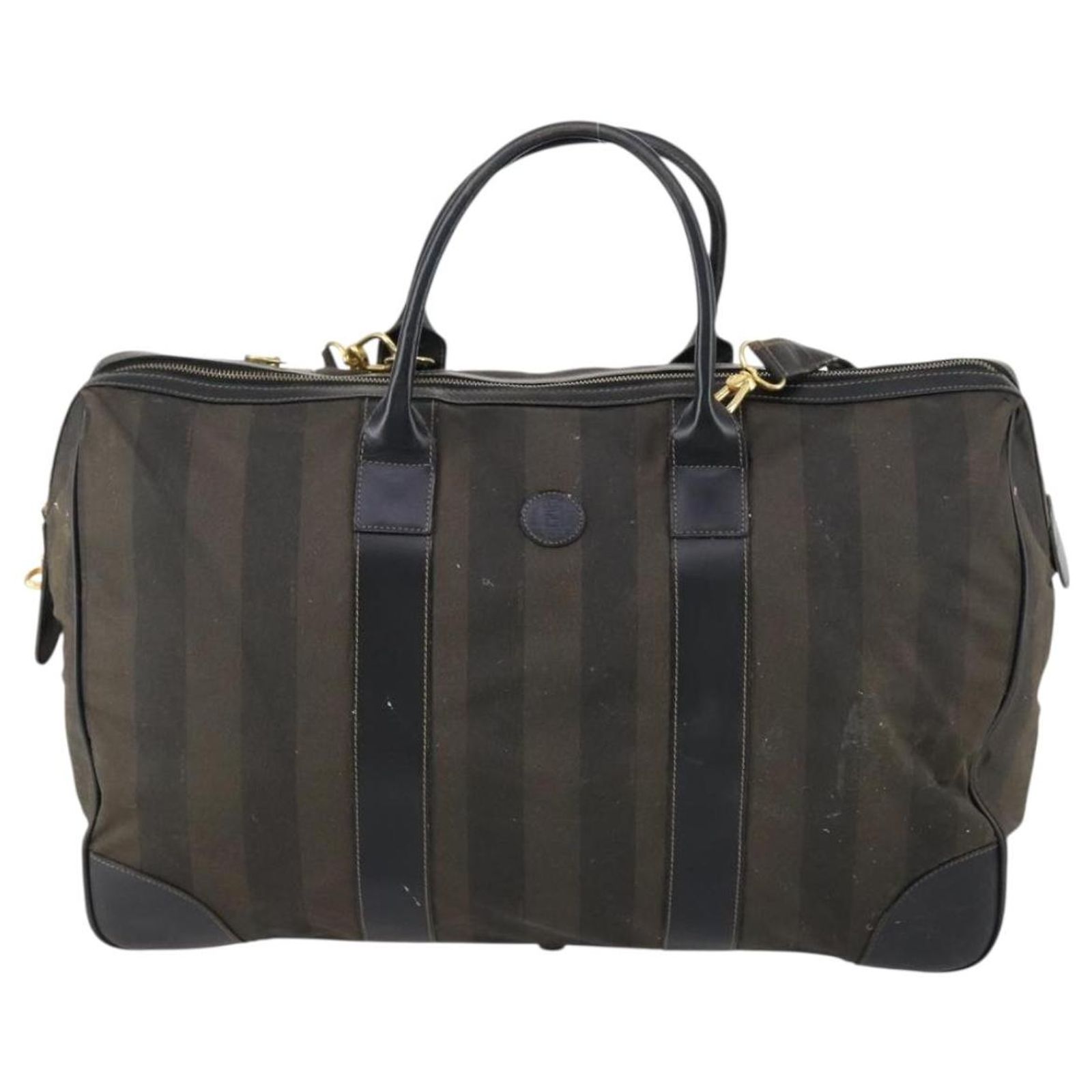 FENDI Pecan Canvas Hand Bag PVC 2way Black Brown Pequin FENDI Pecan Canvas Hand Bag 2way Brown Black Auth  main image 4