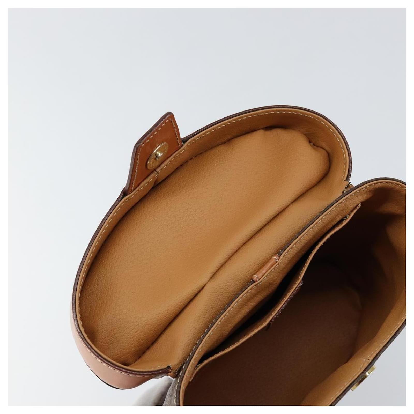 Céline CELINE Macadam Canvas Vanity Pouch PVC Leather Brown Gold