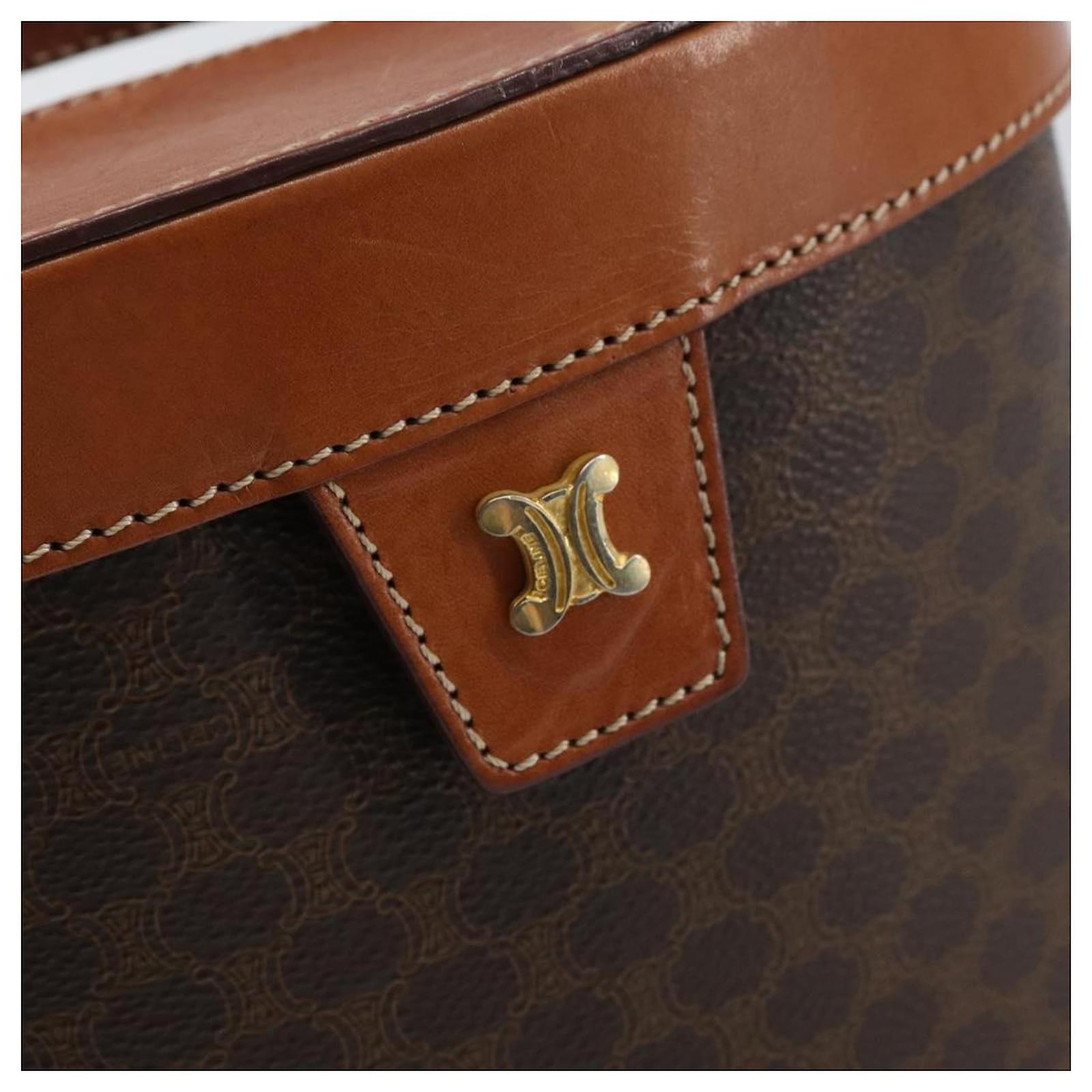 Céline CELINE Macadam Canvas Vanity Pouch PVC Leather Brown Gold