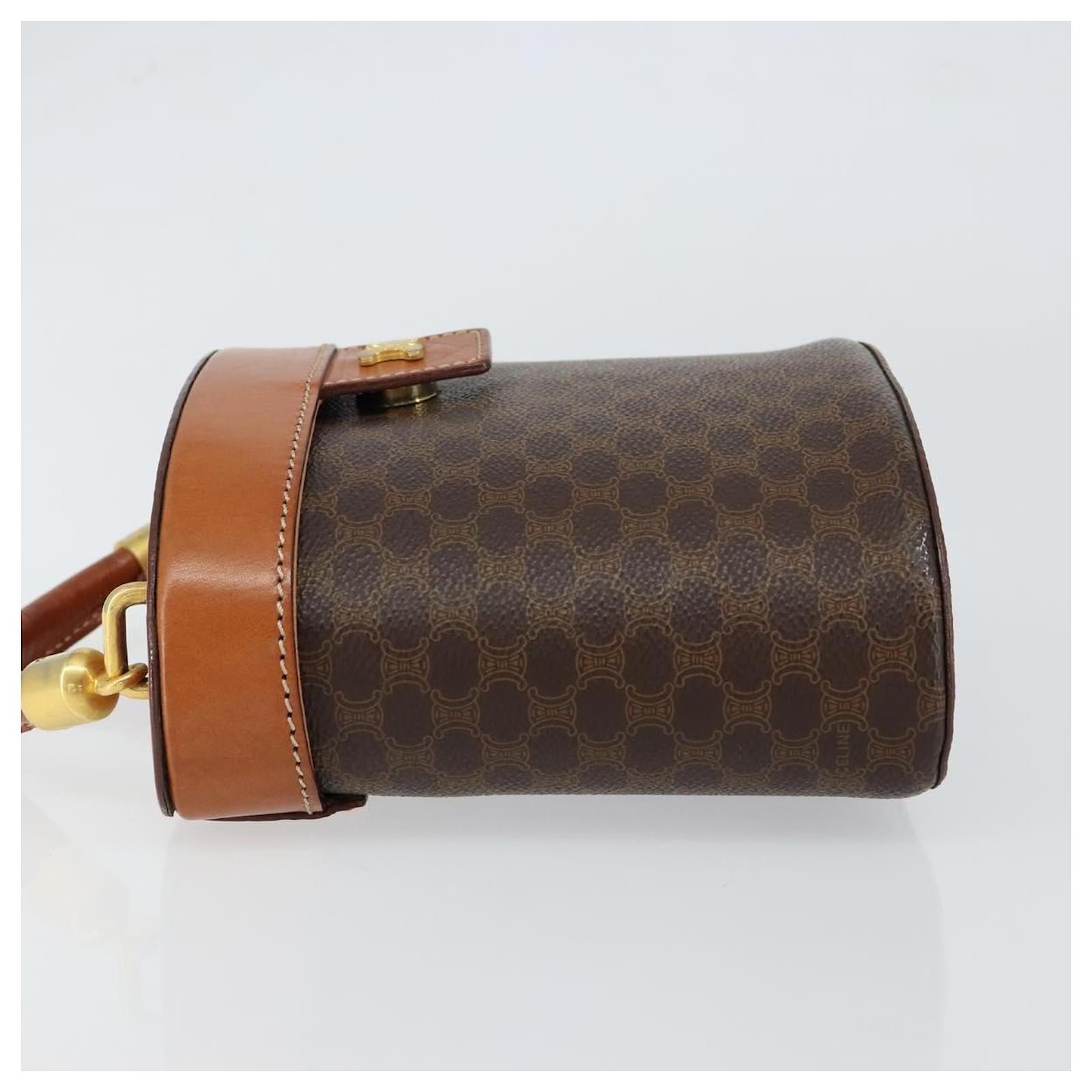 Céline CELINE Macadam Canvas Vanity Pouch PVC Leather Brown Gold
