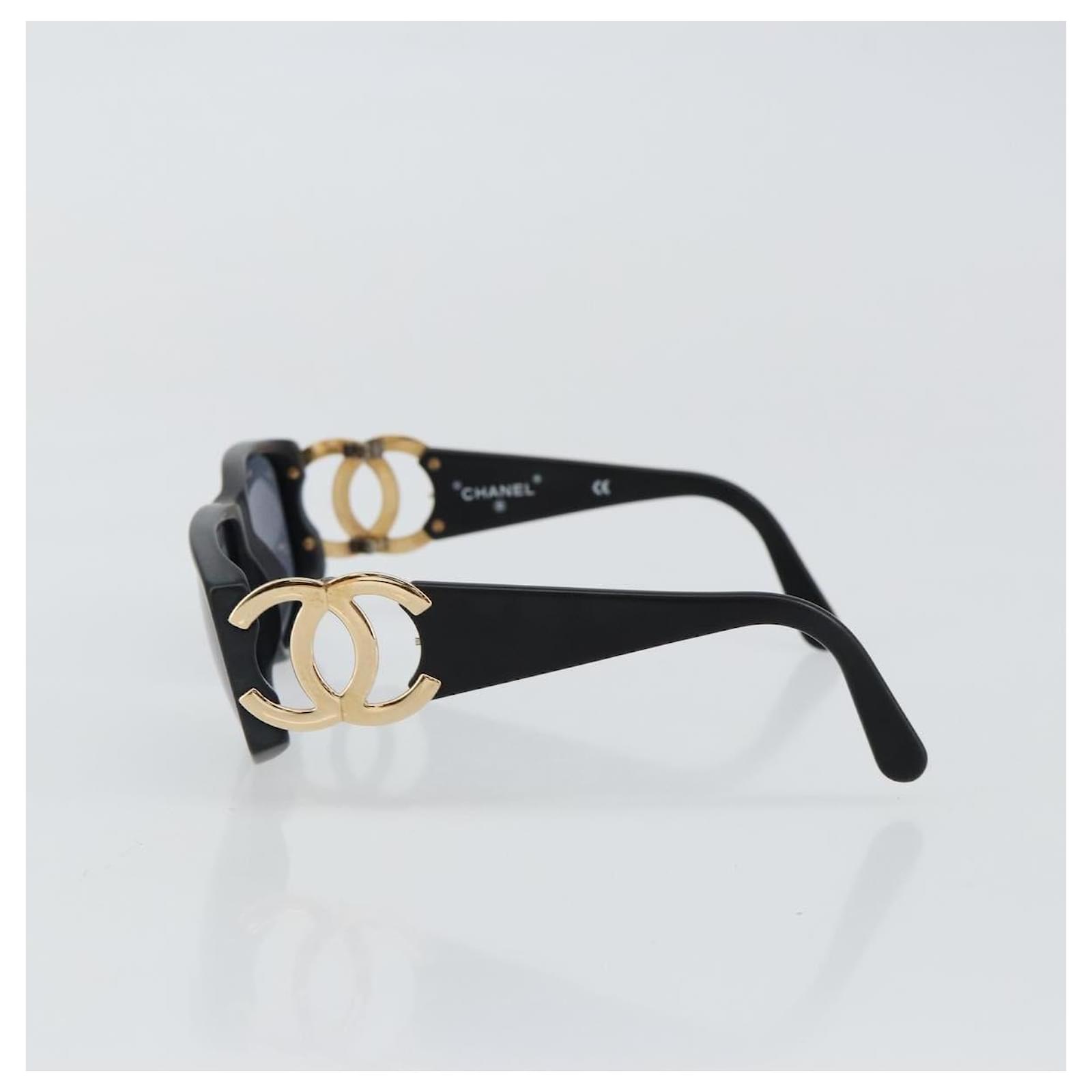 CHANEL COCO Mark Sunglasses Plastic Black CC Auth 143837 ref