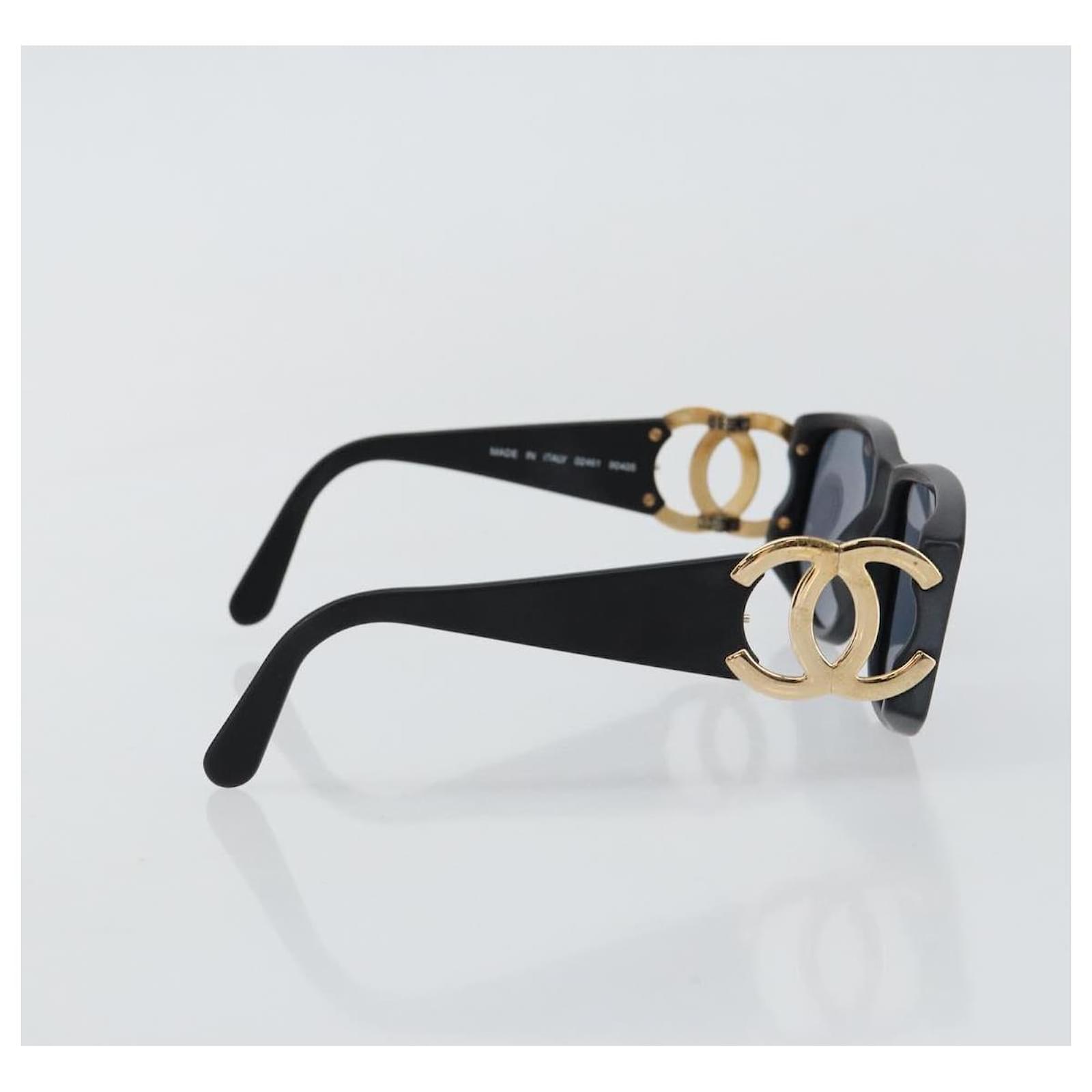 【美品】CHANEL sunglasses coco BLACK unisex CHANEL COCO Mark Sunglasses Plastic Black CC Auth 143837 ref