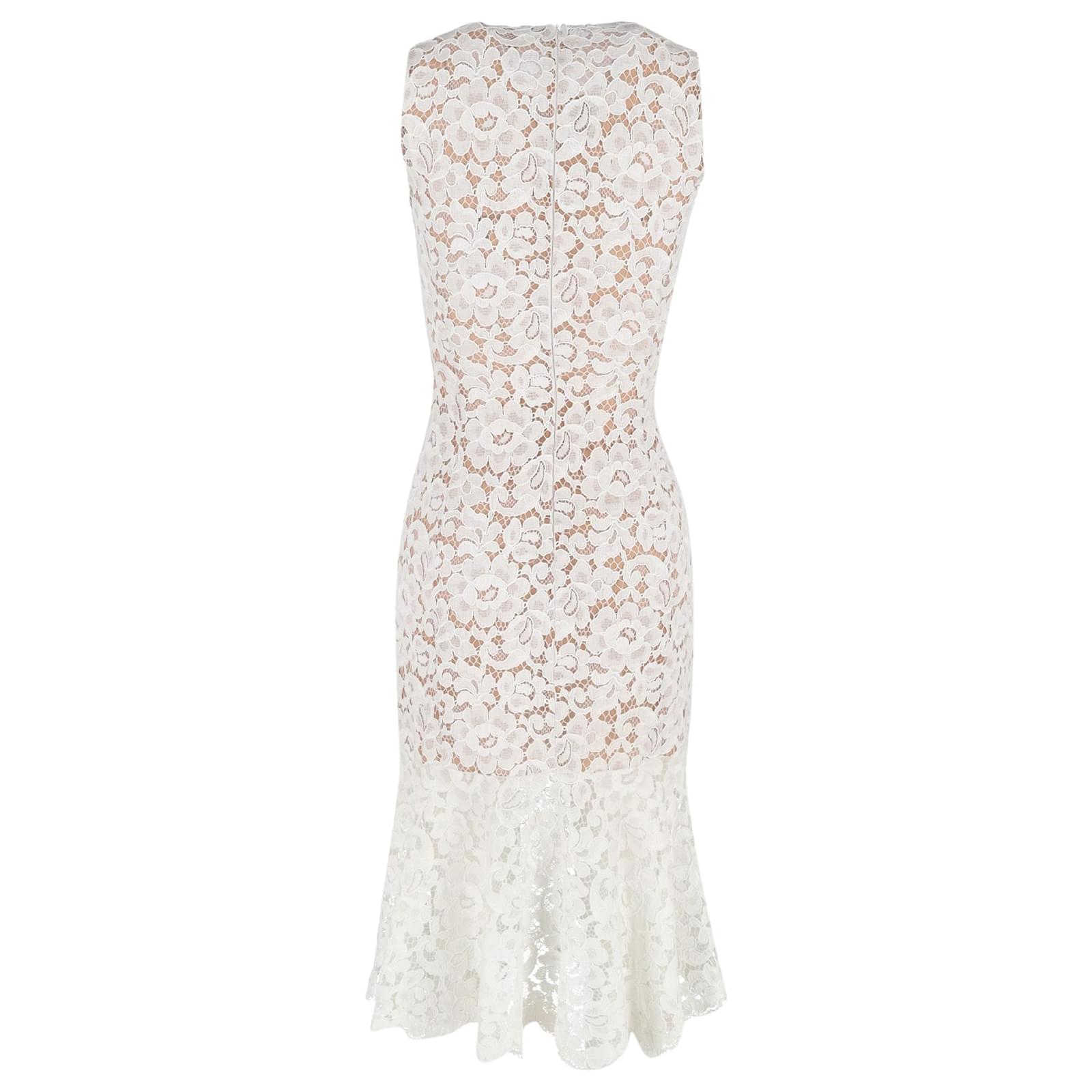 Michael Kors Lace-Detailed Midi Dress in White Cotton Cream ref.JC2708608 (Sold) - Joli Closet Michael Kors Lace-Detailed Midi Dress in White Cotton Cream ref.JC2708608 (Sold) - Joli Closet