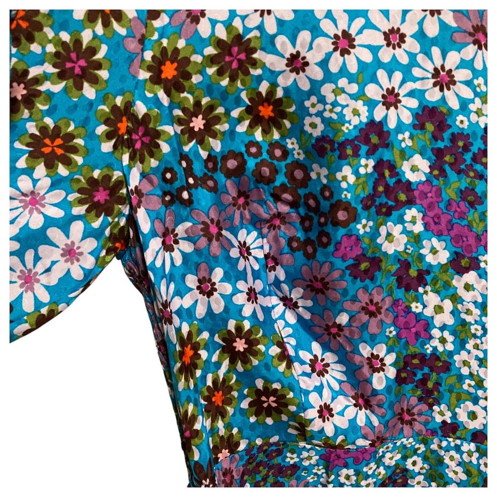 Kate Spade New York Flower Print Silk Rayon Dress Blue ref.2708810 - Joli  Closet