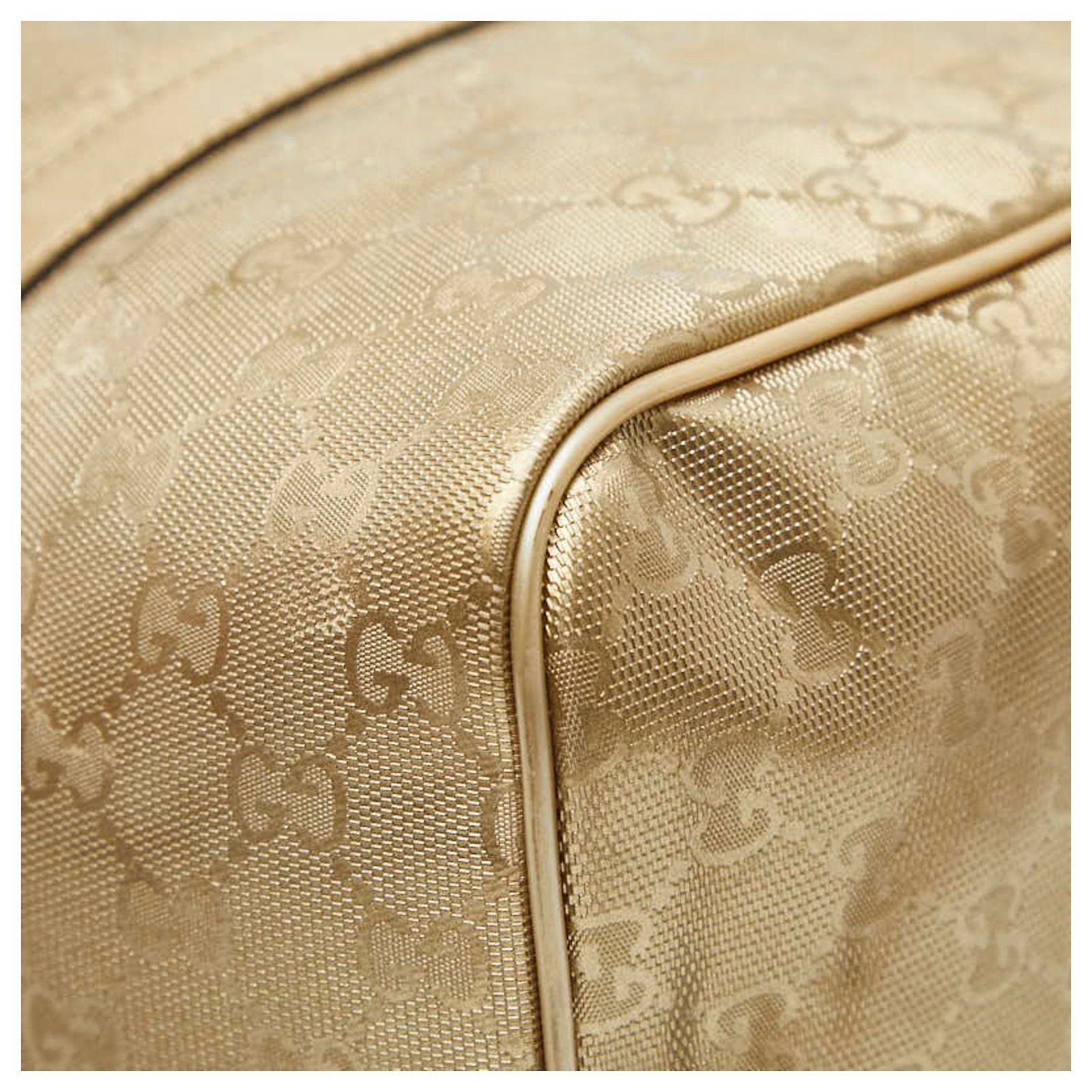 Gucci GG Crystal Mini Boston Handbag - Gold Golden Leather Plastic 