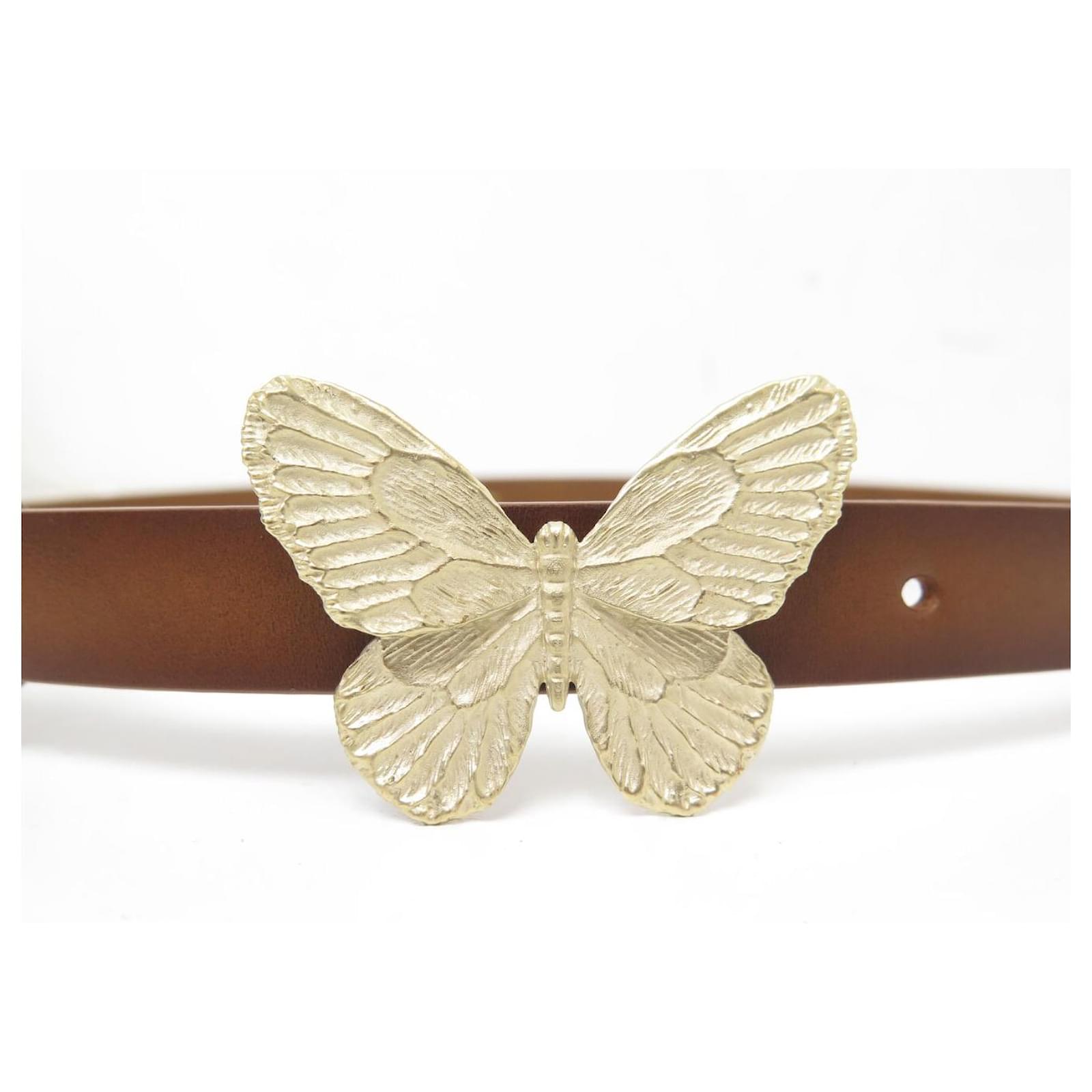 NEW CHRISTIAN DIOR BUTTERFLY METAMORPHOSIS BELT T80 LEATHER Brown