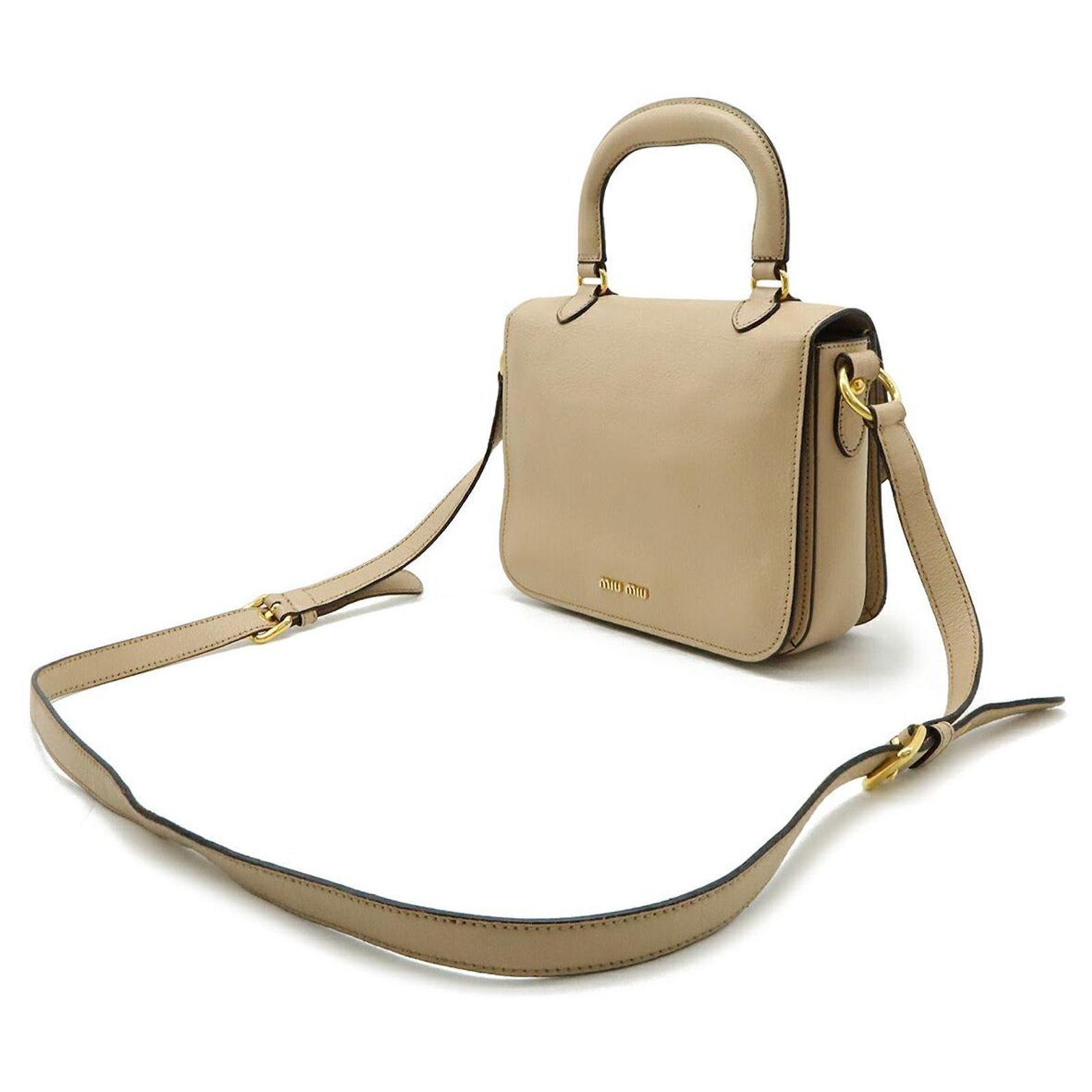 Miu Miu Madras Leather 2WAY Handbag Brown Beige Pony-style 