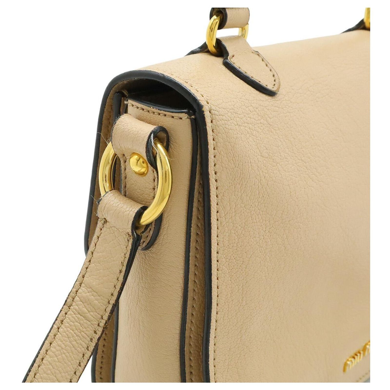 Miu Miu Madras Leather 2WAY Handbag Brown Beige Pony-style 