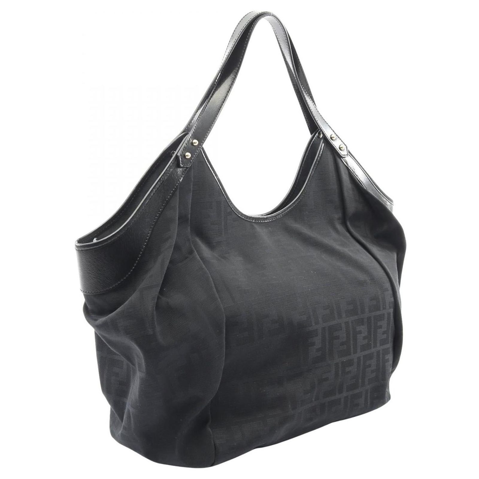 Fendi Zucca Canvas Leather Tote Bag Black ref.2711153 - Joli Closet