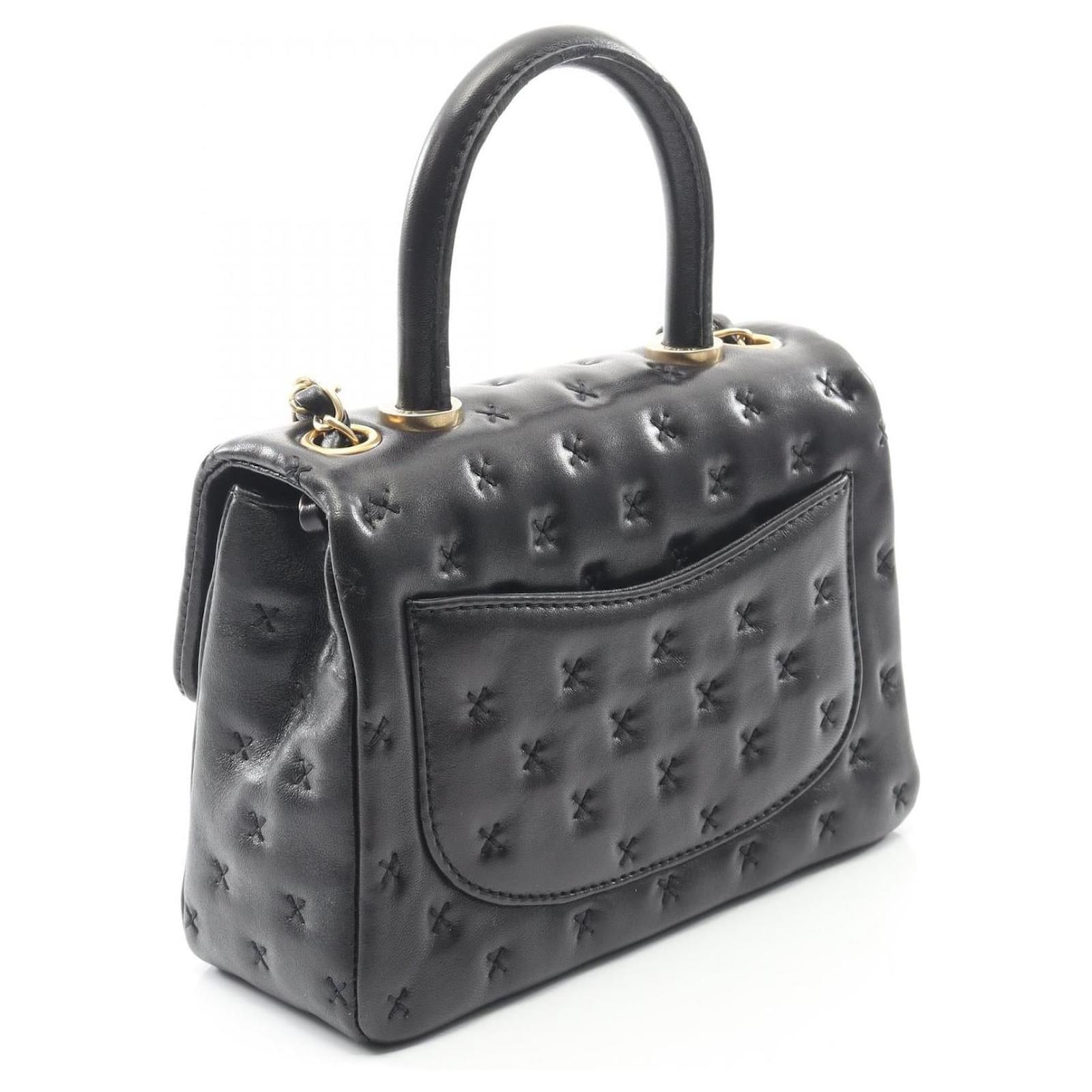 Chanel Lambskin Cross Stitch Top Handle Bag Black Leather ref
