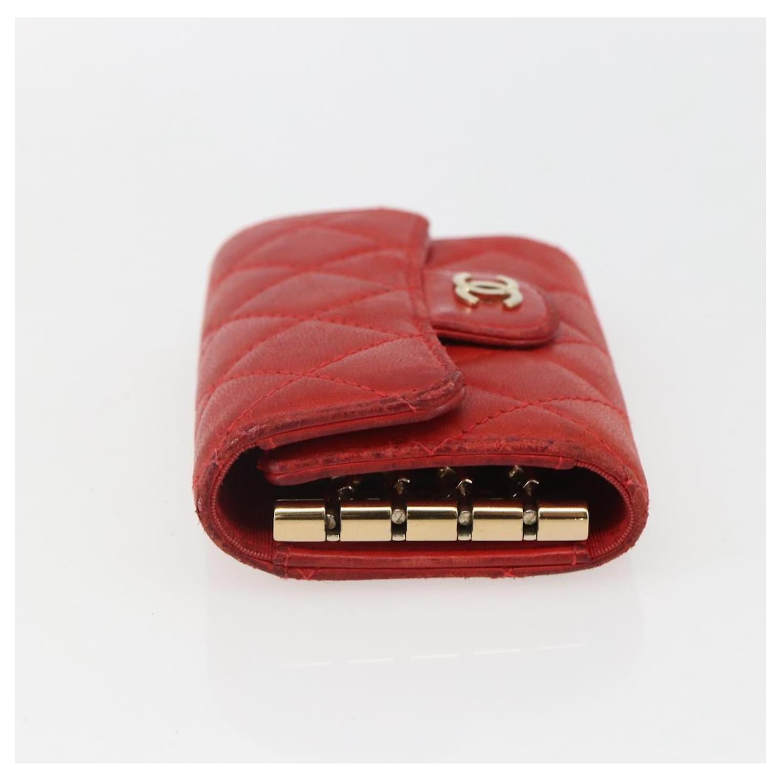 CHANEL Lamb Skin Matelasse Key Case Red Gold CC Auth 155782 Golden