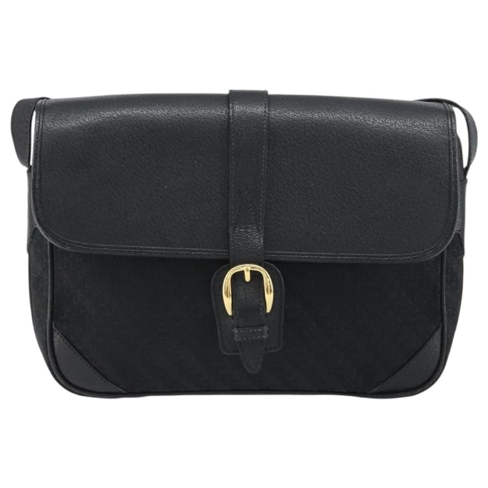 GUCCI Shoulder Bag Leather Canvas Black Gold 001 113 0613 Auth