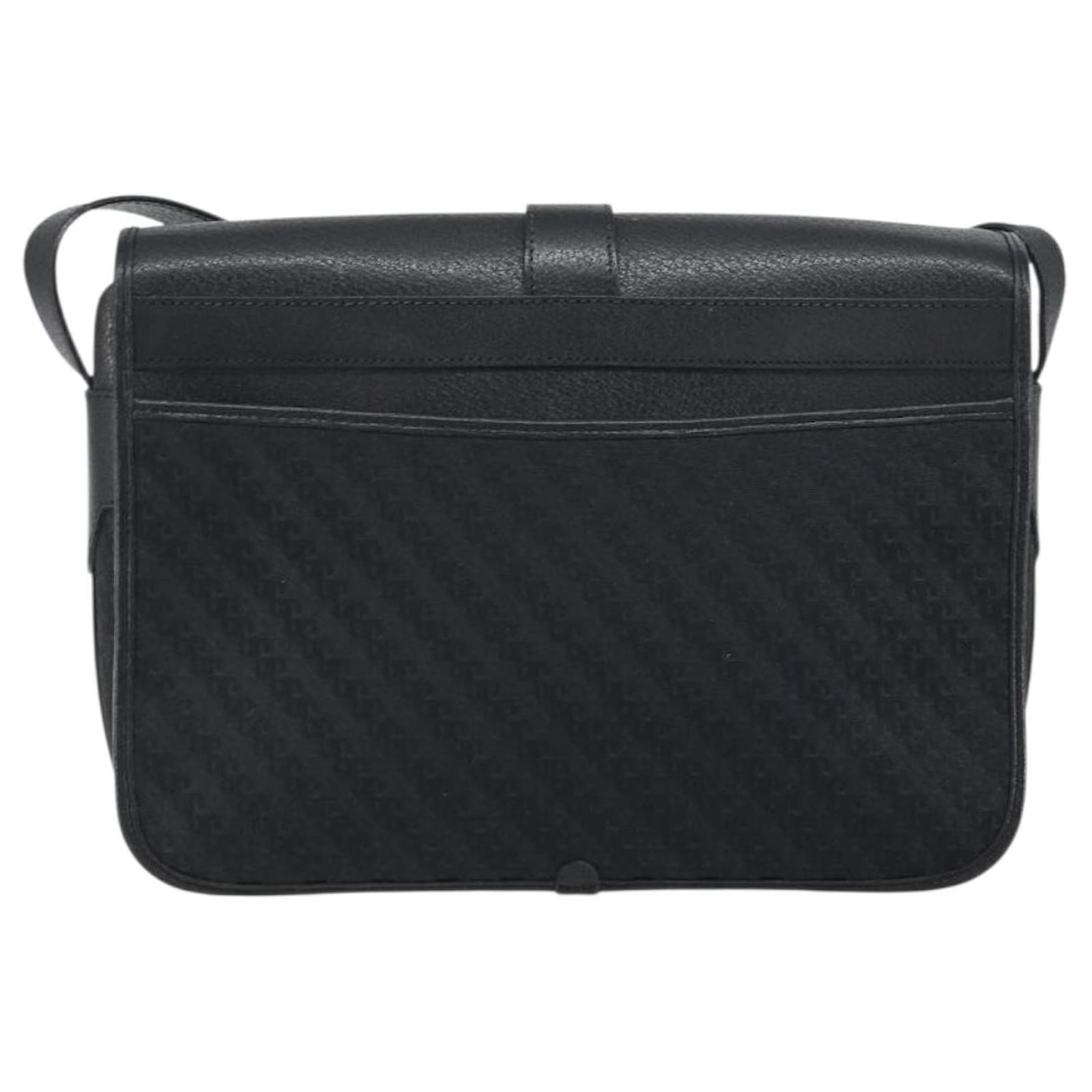 GUCCI Shoulder Bag Leather Canvas Black Gold 001 113 0613 Auth