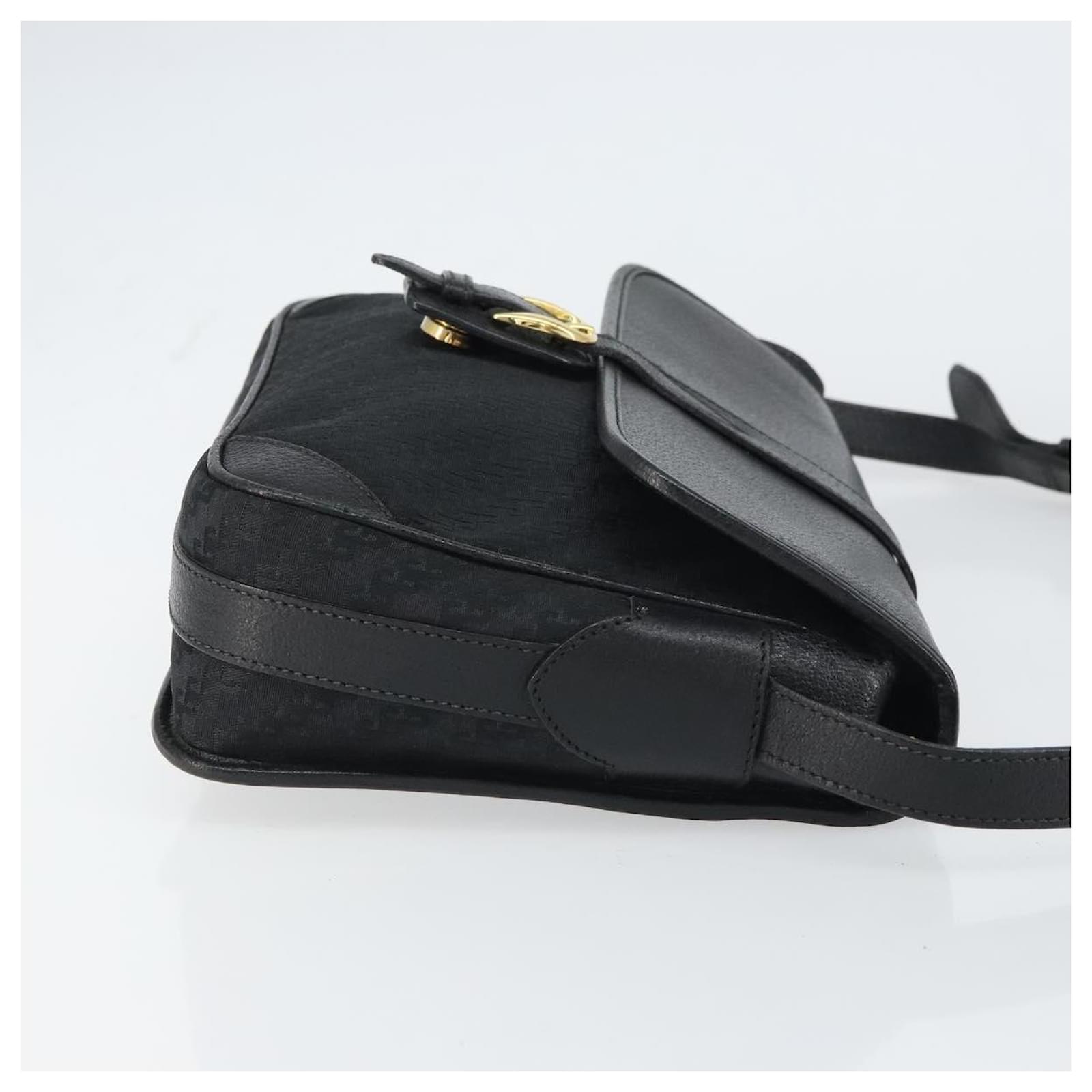 GUCCI Shoulder Bag Leather Canvas Black Gold 001 113 0613 Auth