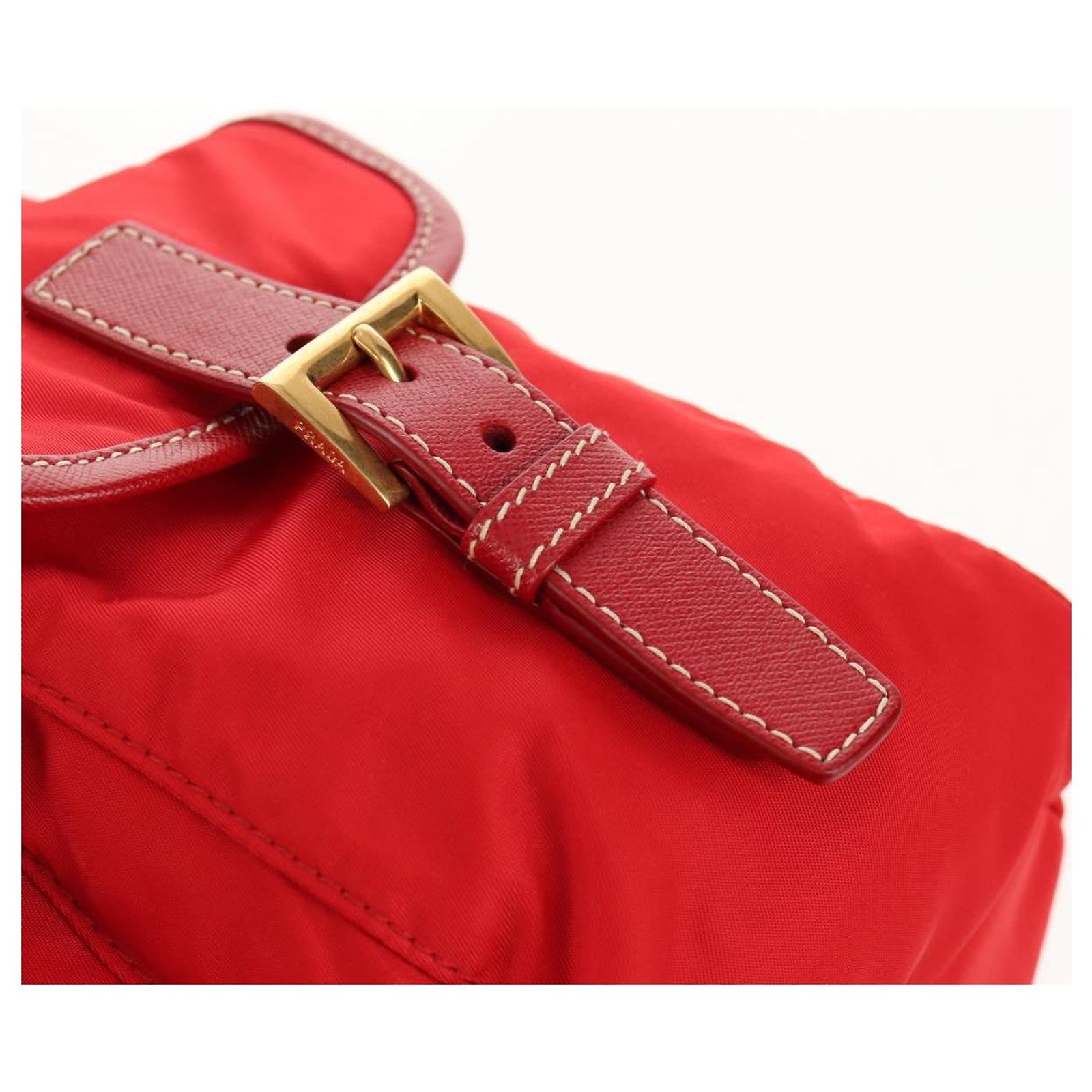 PRADA Backpack Nylon Red Gold Auth 158701V Golden ref  display picture 2
