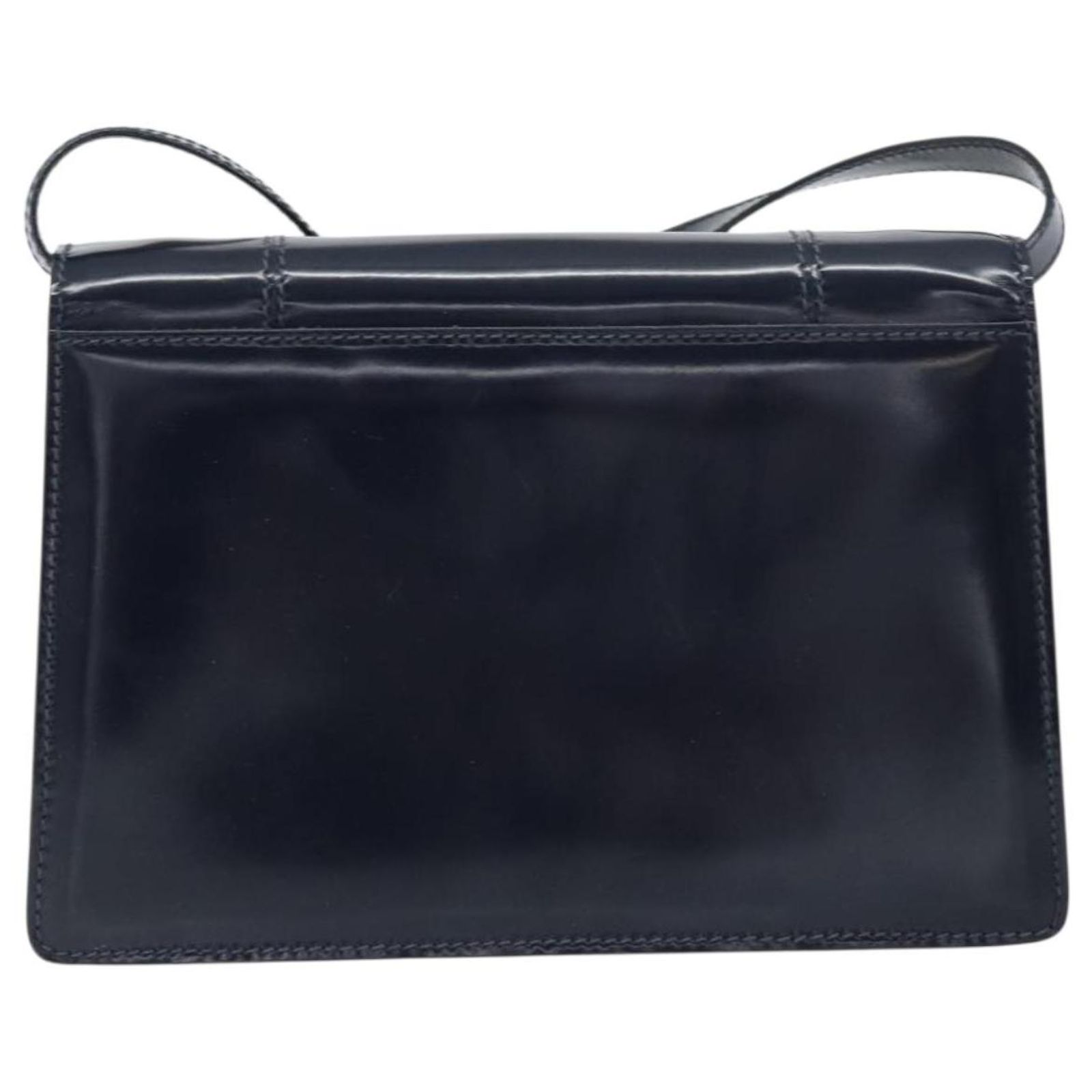 GUCCI Bamboo Shoulder Bag Patent leather Black Silver Auth Gucci Vintage Bamboo Backpack Patent Black Patent_Leather  main image 2