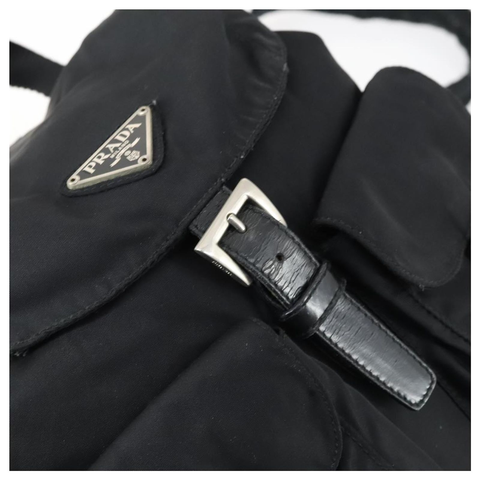 PRADA Backpack Nylon Black Silver Auth ka1167 Silvery ref 