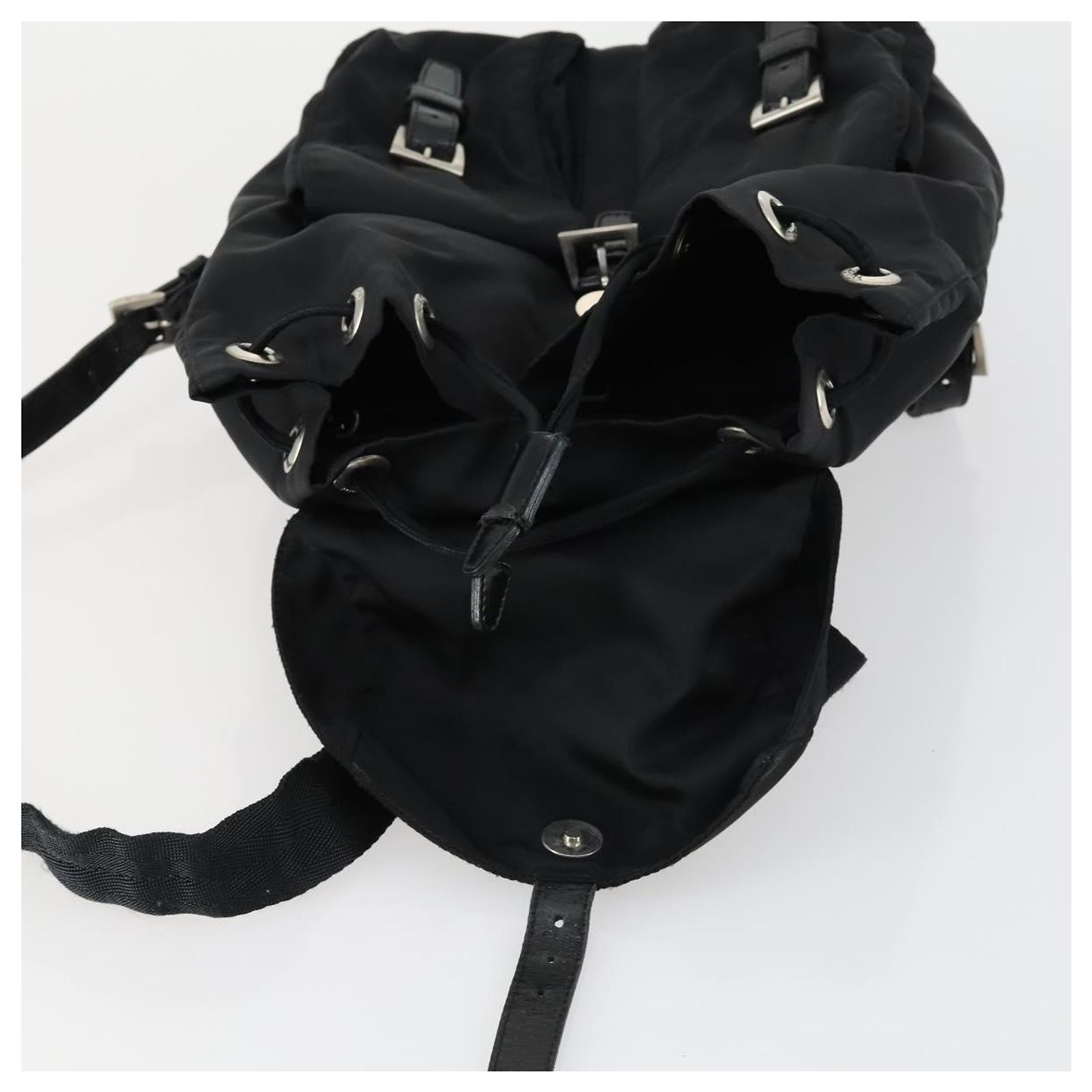 PRADA Backpack Nylon Black Silver Auth ka1167 Silvery ref 