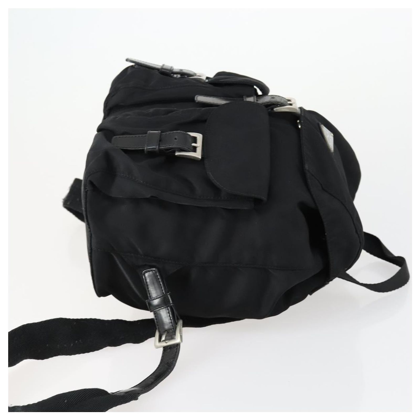 PRADA Backpack Nylon Black Silver Auth ka1167 Silvery ref 