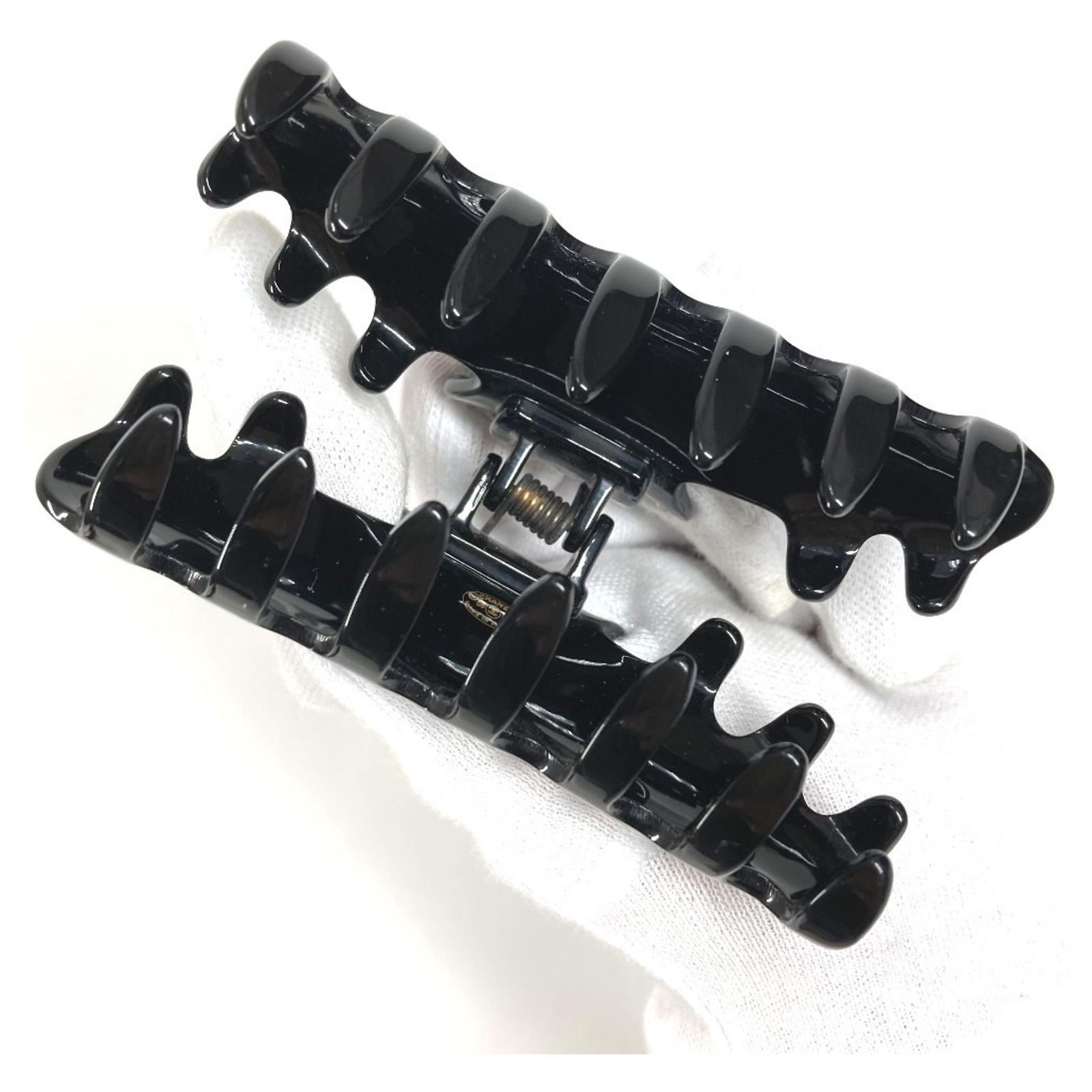Chanel 08P CC Coco Mark Logo Hair Clip Black Silvery Plastic ref 